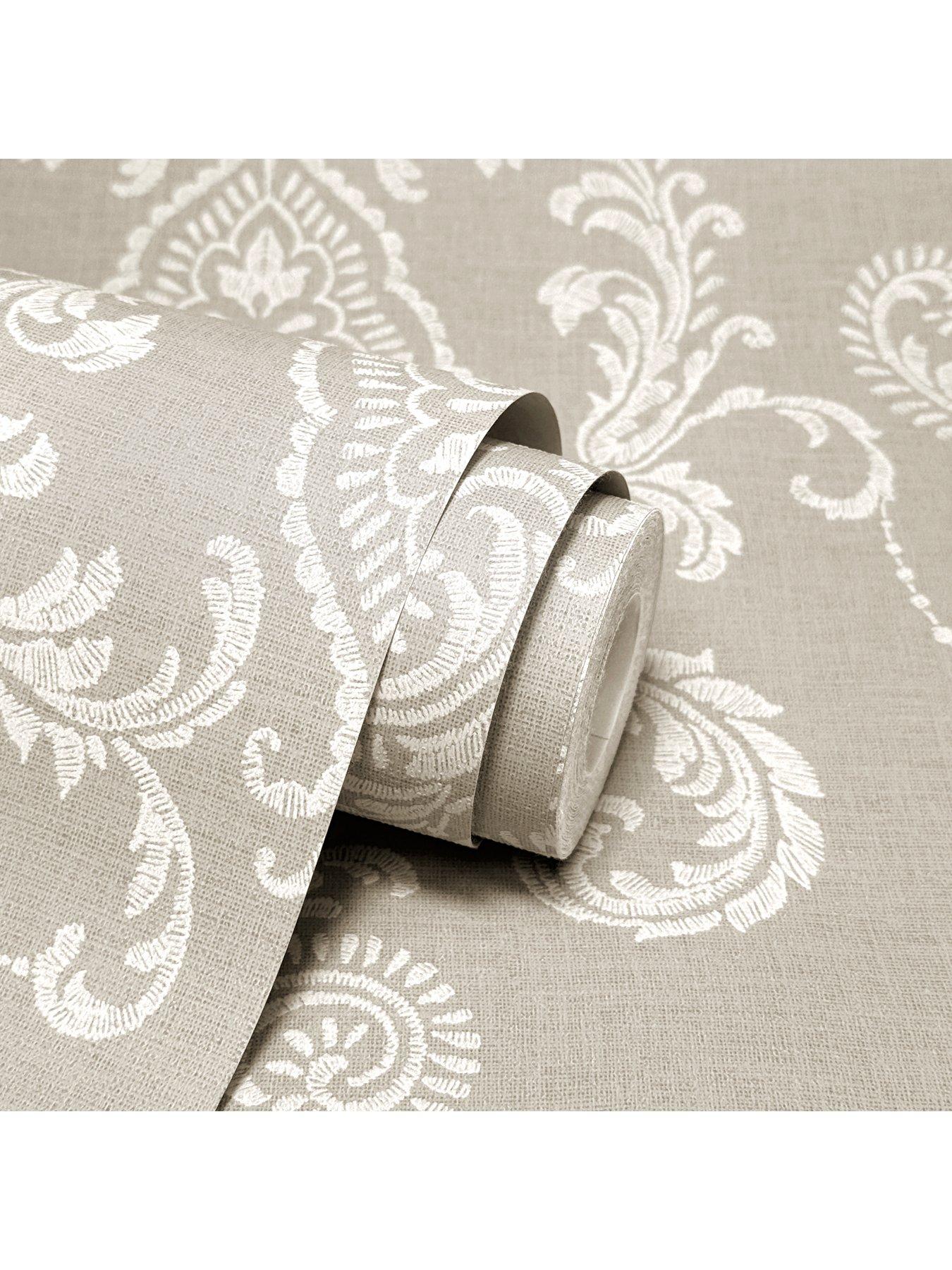 Image 7 of 7 of The Very Collection Embroidered Damask Natural Wallpaper