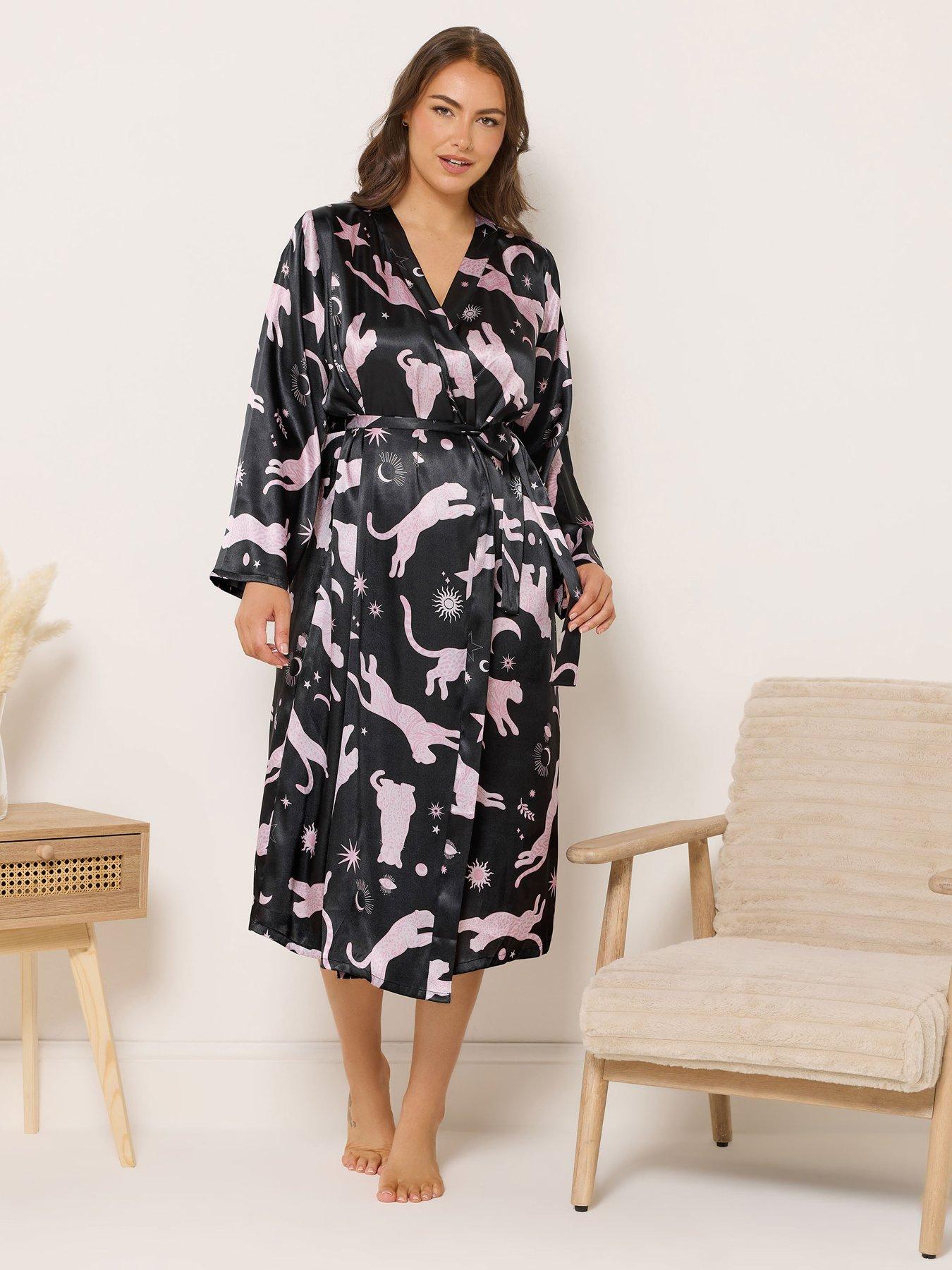 Image 1 of 4 of Yours Curve Conversational Satin Robe - Blue