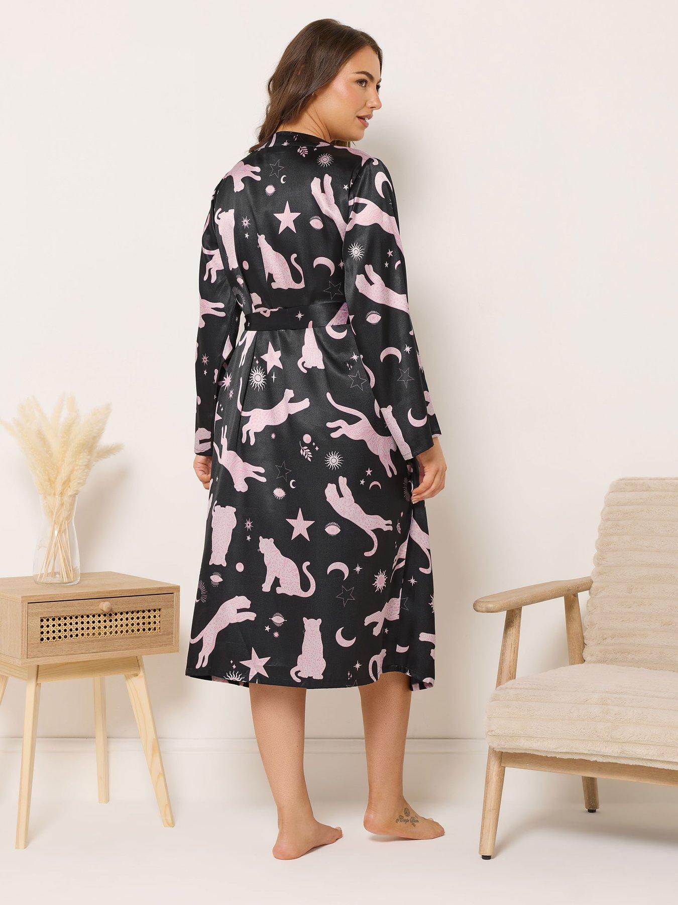 Image 2 of 4 of Yours Curve Conversational Satin Robe - Blue