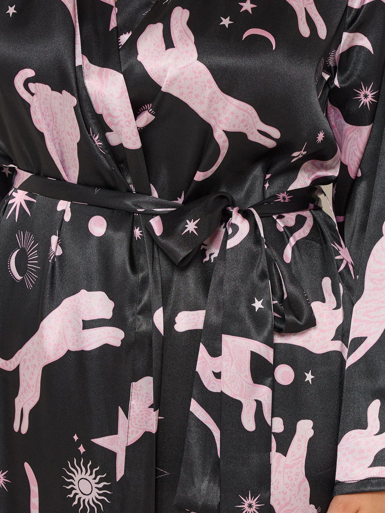 Image 4 of 4 of Yours Curve Conversational Satin Robe - Blue