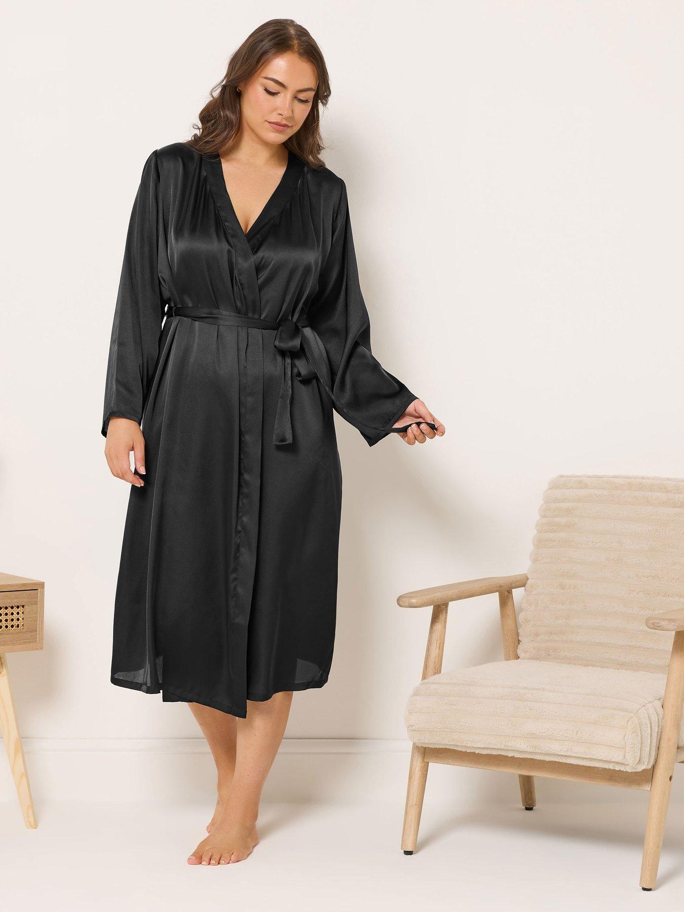 Yours Curve Satin Robe - Black | Very