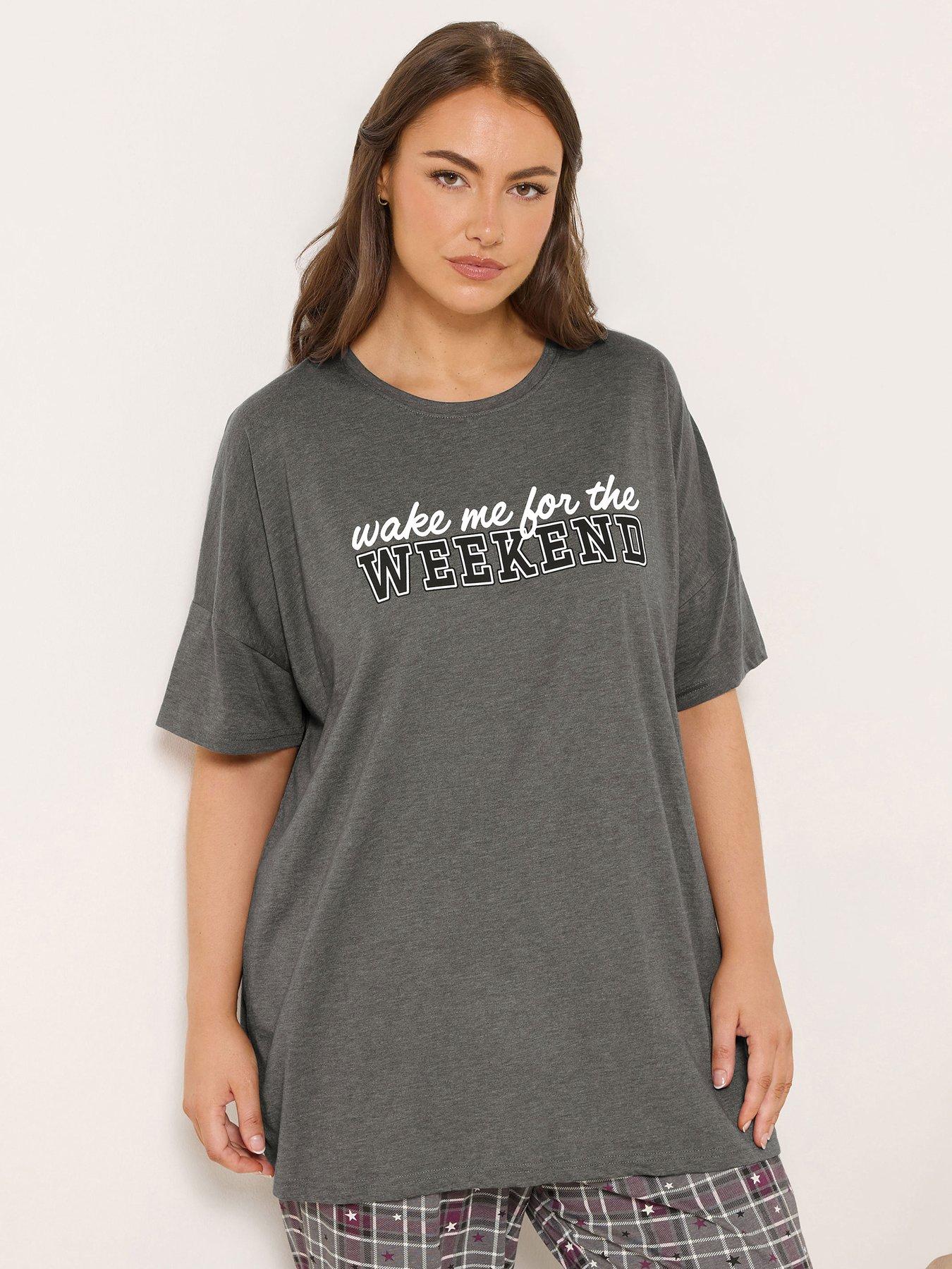 Yours Curve Wake For Weekend Sleeptee Top - Grey