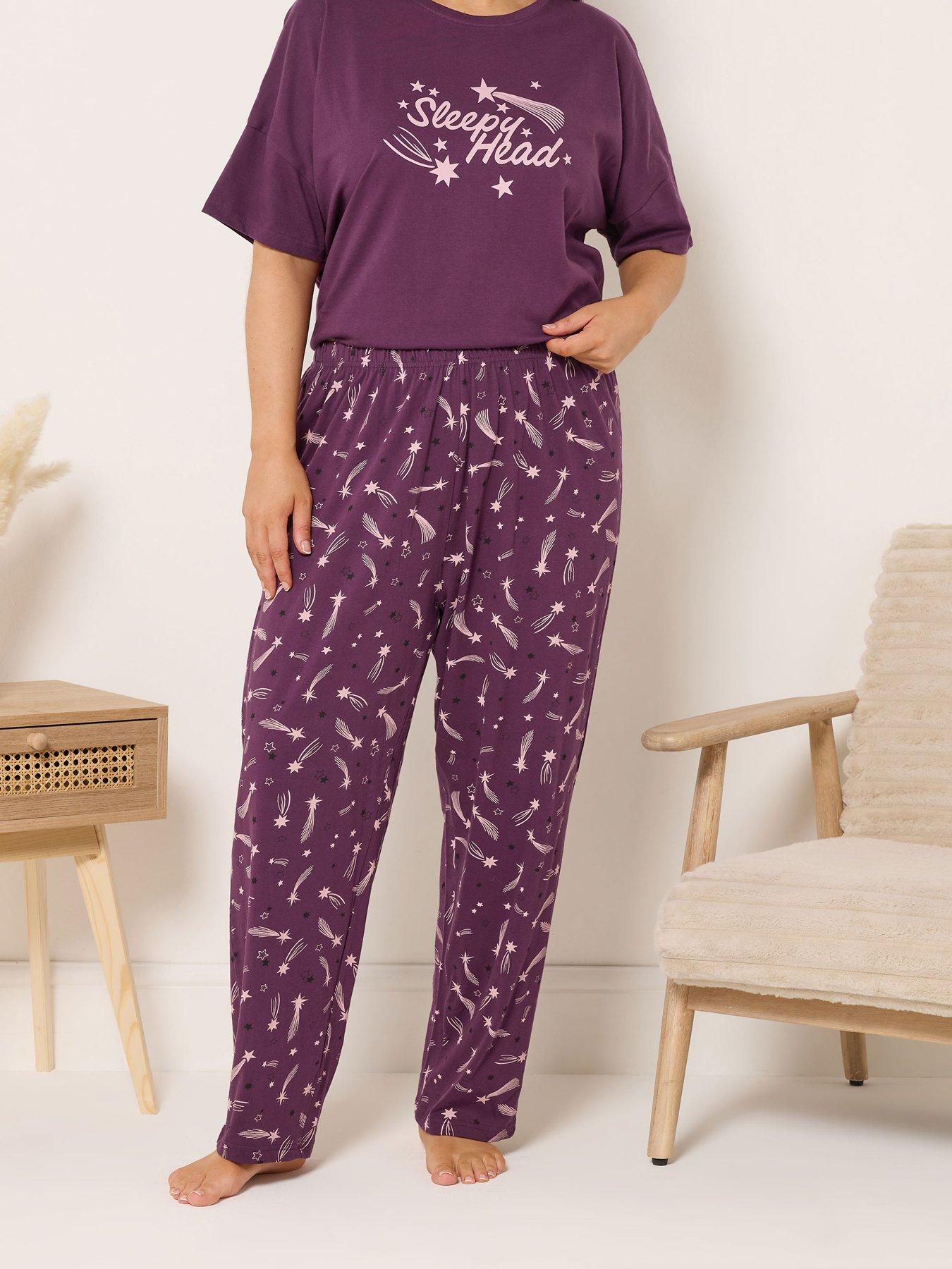 Yours Curve Shooting Stars Wide Leg Pyjama Pant - Red