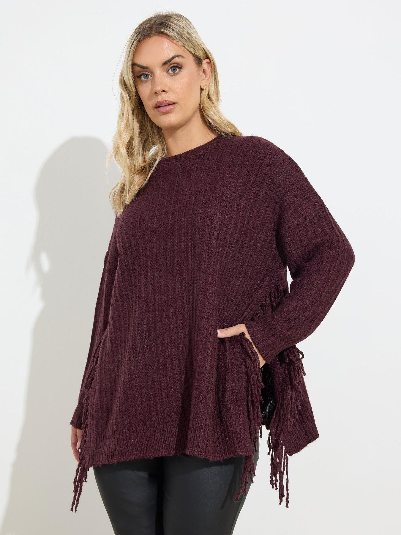 Yours Curve Fringed Tunic Jumper - Purple