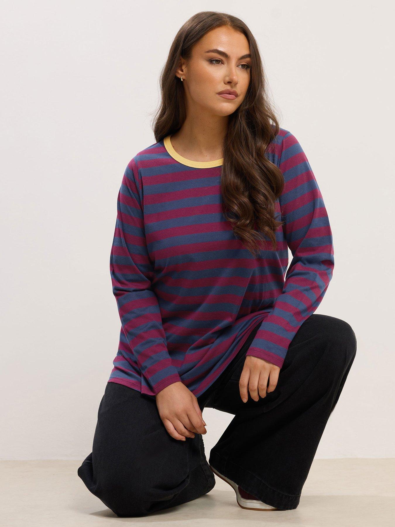 Yours Curve Long Sleeve Stripe Top - Red