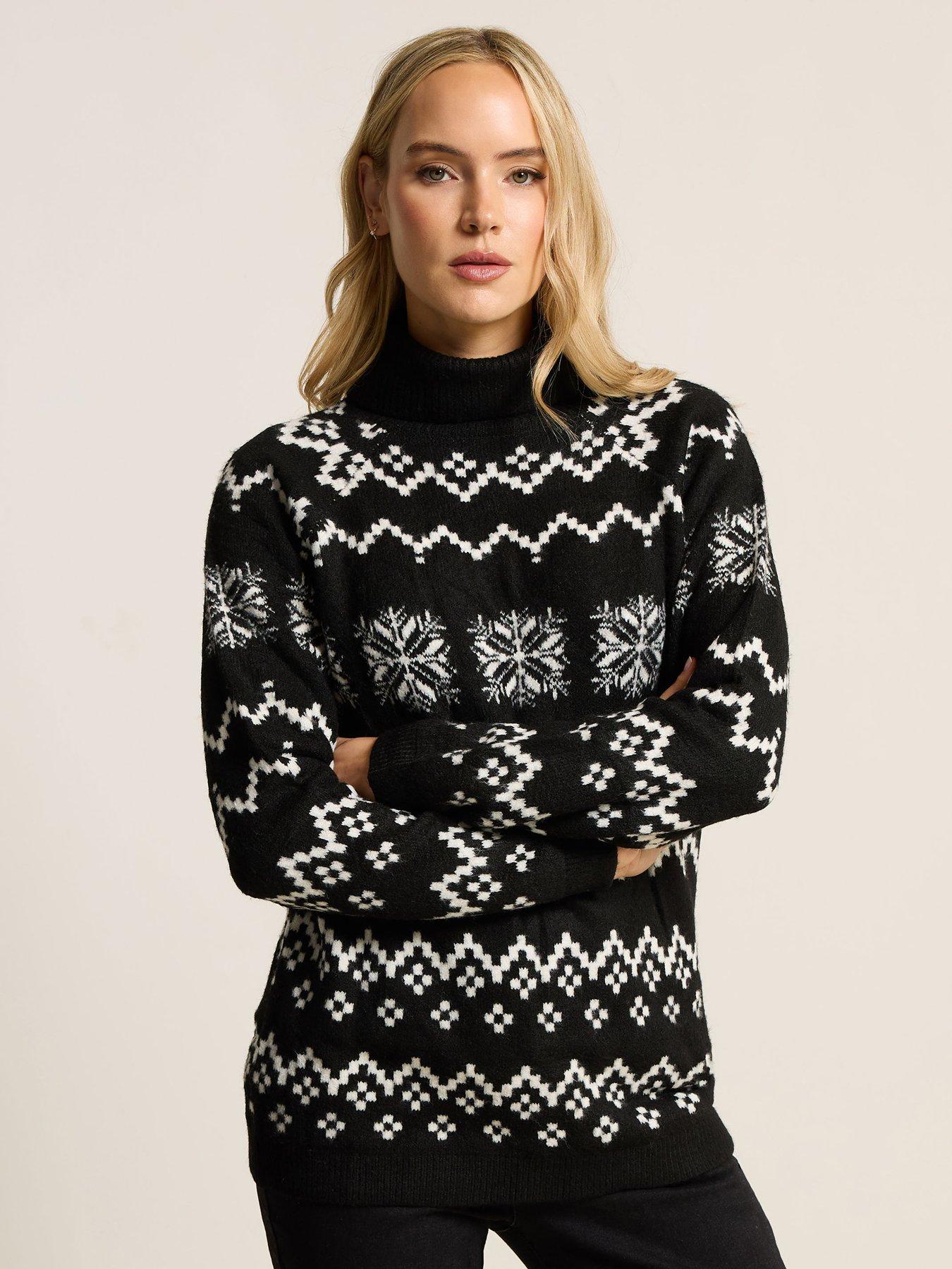 Long Tall Sally Snowflake Roll Neck Jumper - Black