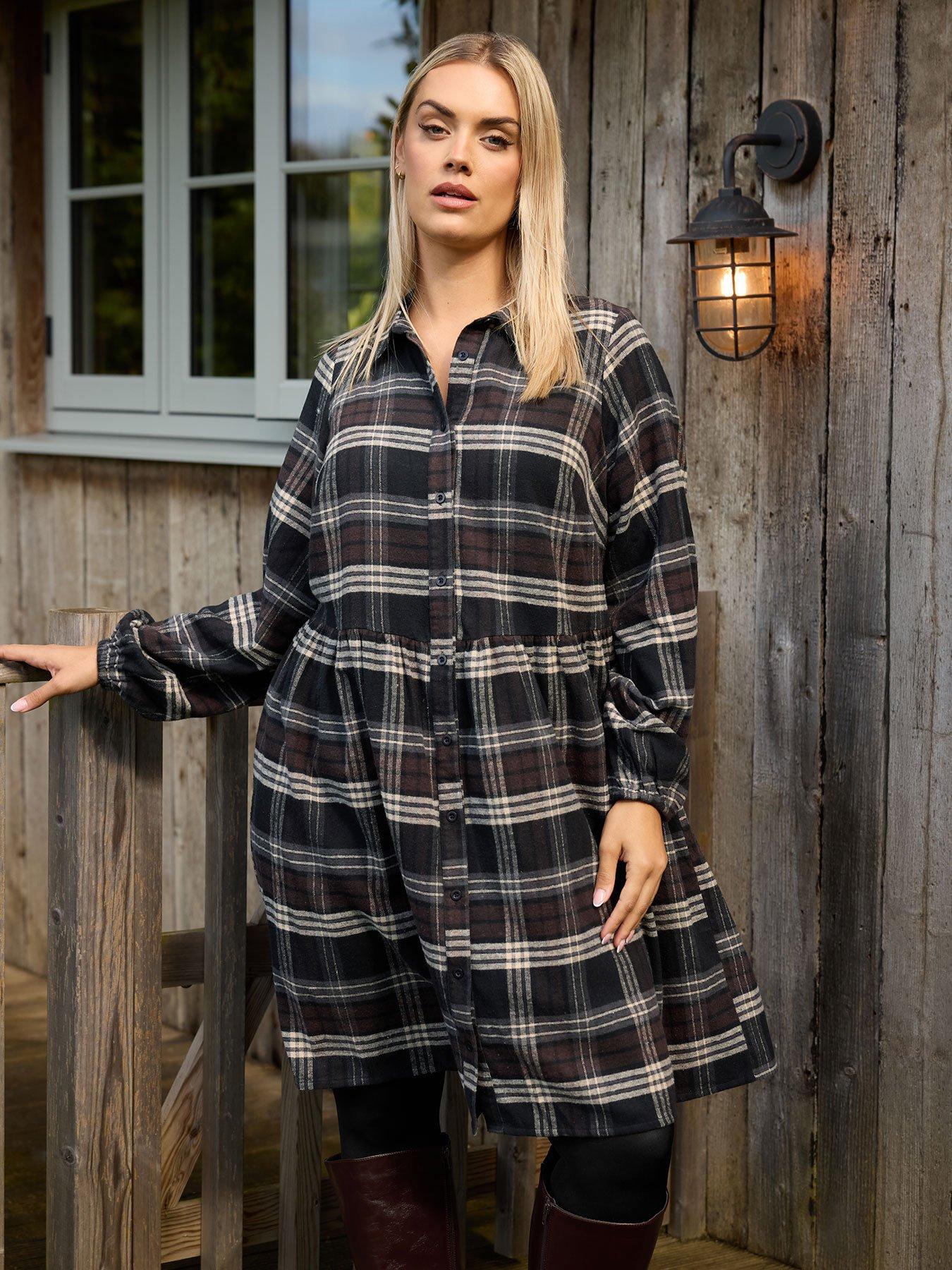 Yours Curve Check Shirt Dress - Black