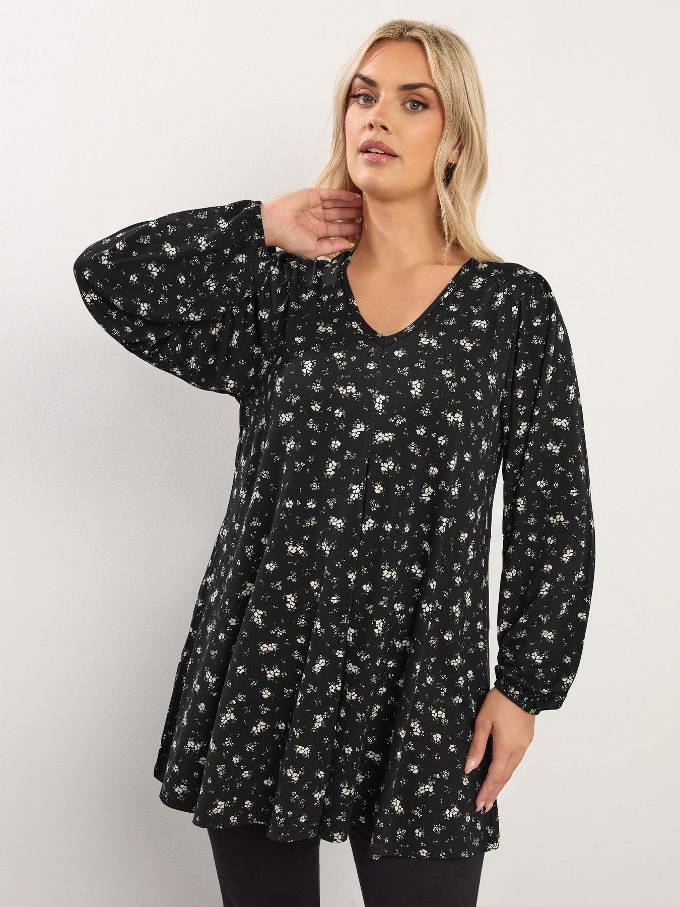 Yours Curve Pleat Balloon Sleeve Top - Black