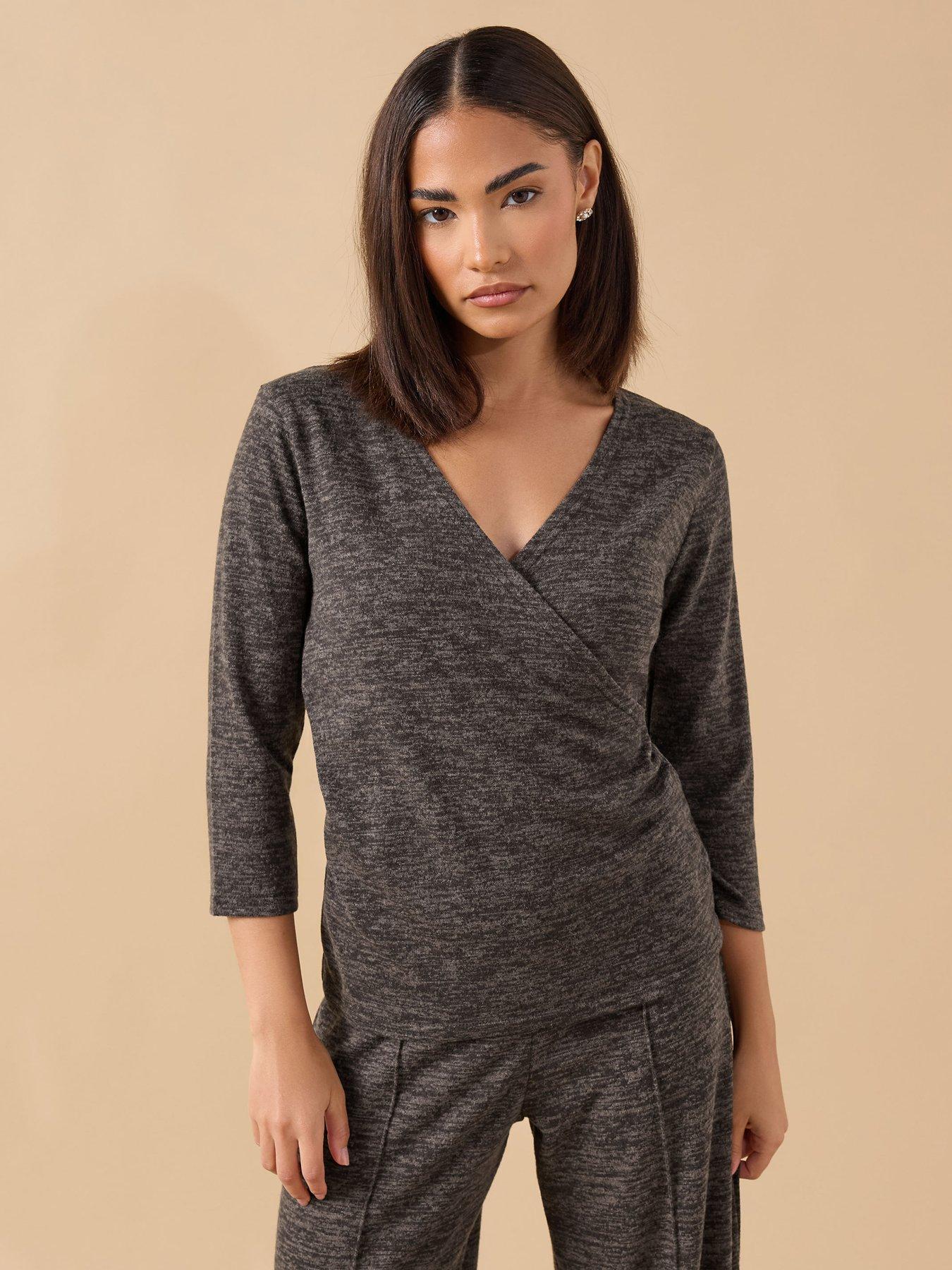 PixieGirl Petite Wrap Long Sleeve Top - Brown