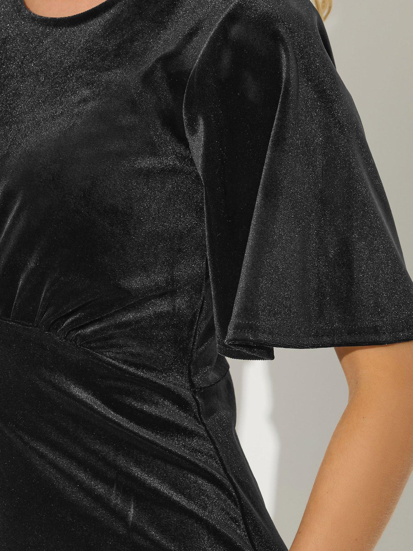 Image 4 of 5 of PixieGirl Petite Velour Empire Midi Dress - Black