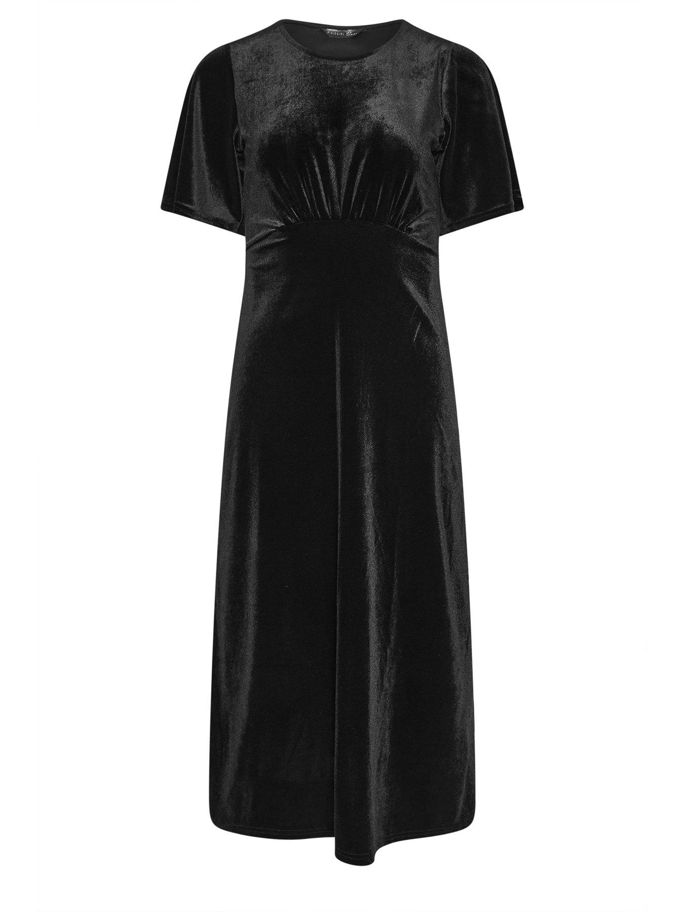 Image 5 of 5 of PixieGirl Petite Velour Empire Midi Dress - Black