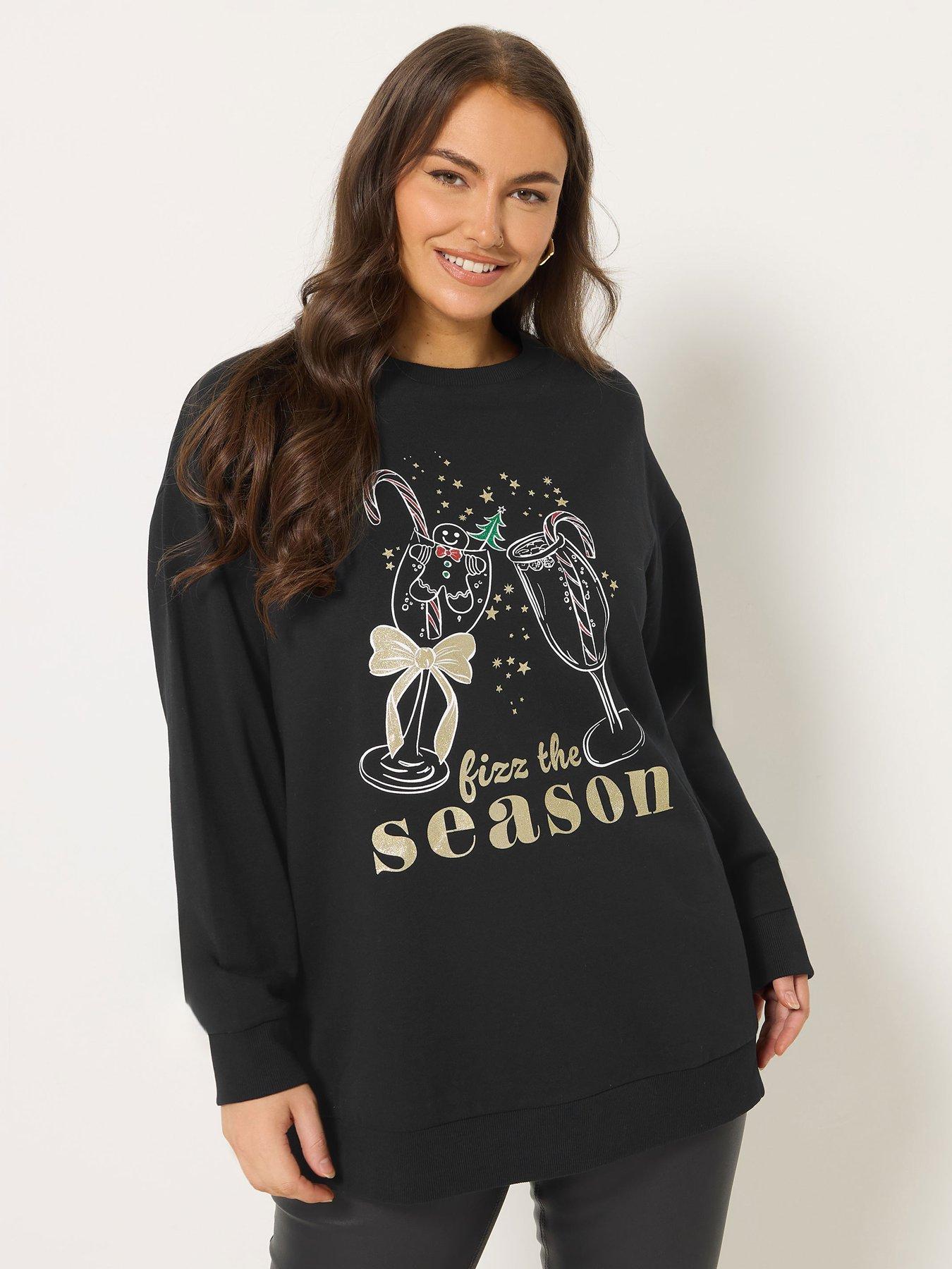 Yours Curve Fizz The Season Novelty Christmas Sweatshirt - Black