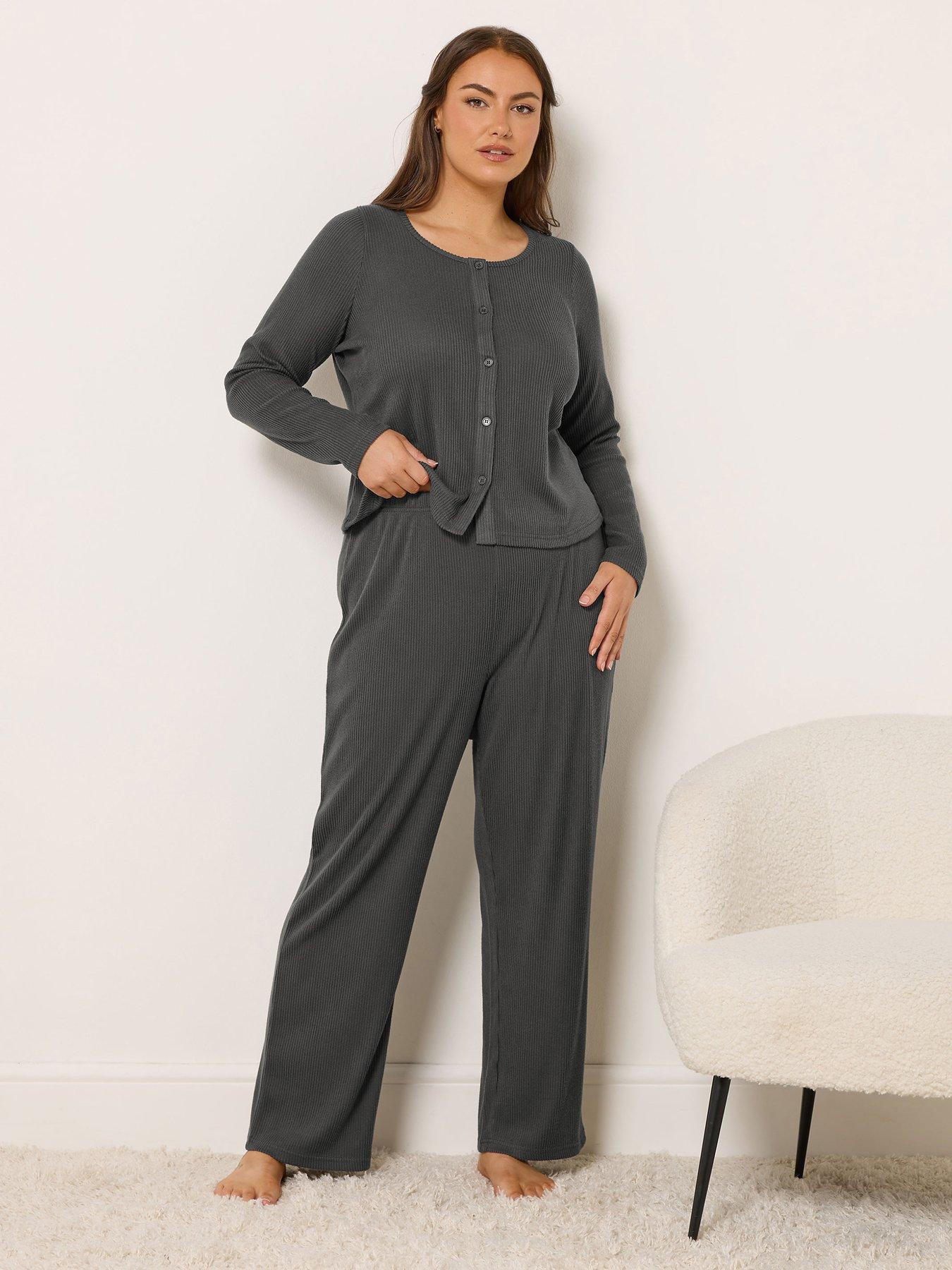 Image 3 of 4 of Yours Curve Ribbed Wide Leg Lounge Trouser - Grey