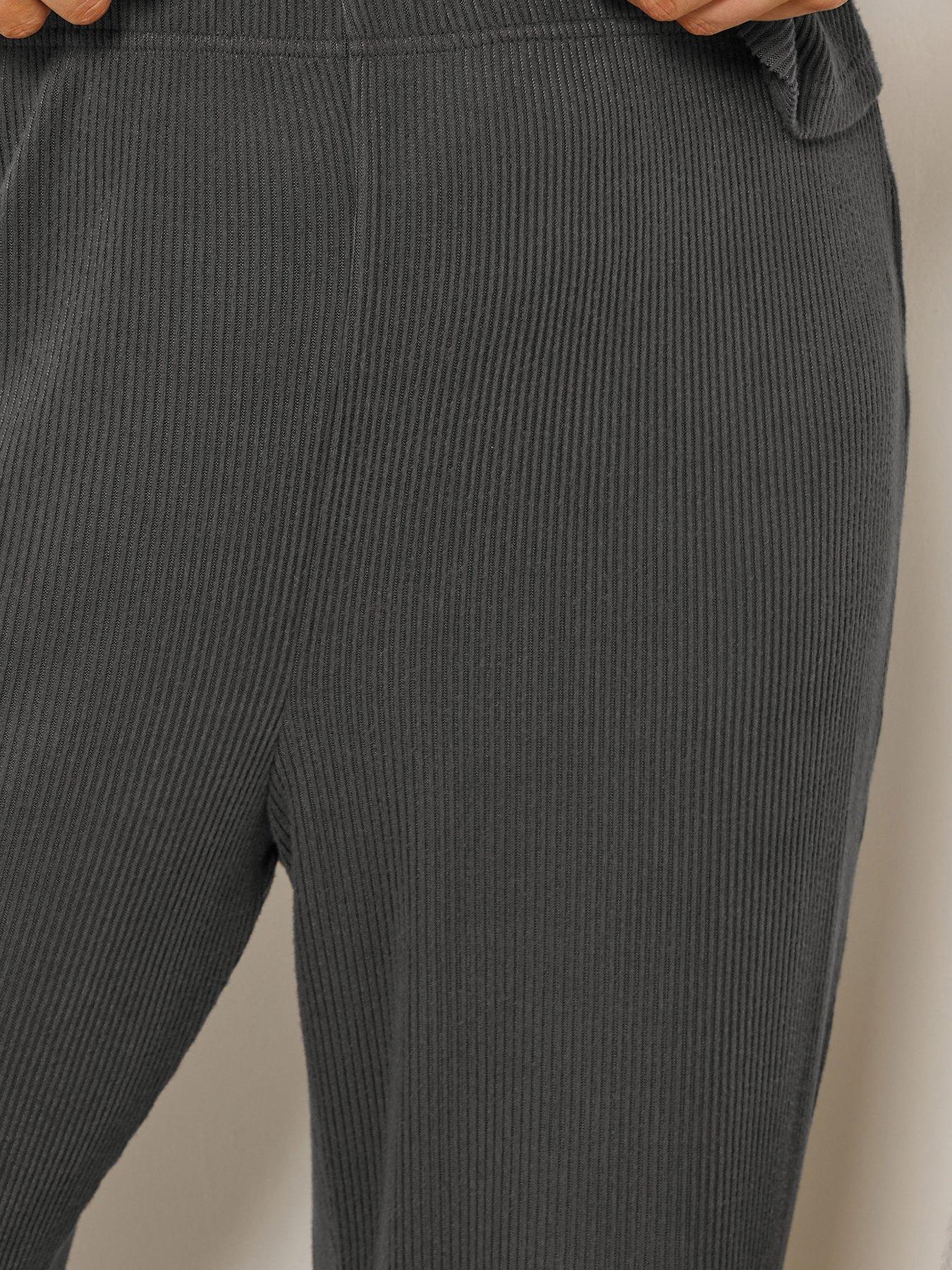 Image 4 of 4 of Yours Curve Ribbed Wide Leg Lounge Trouser - Grey