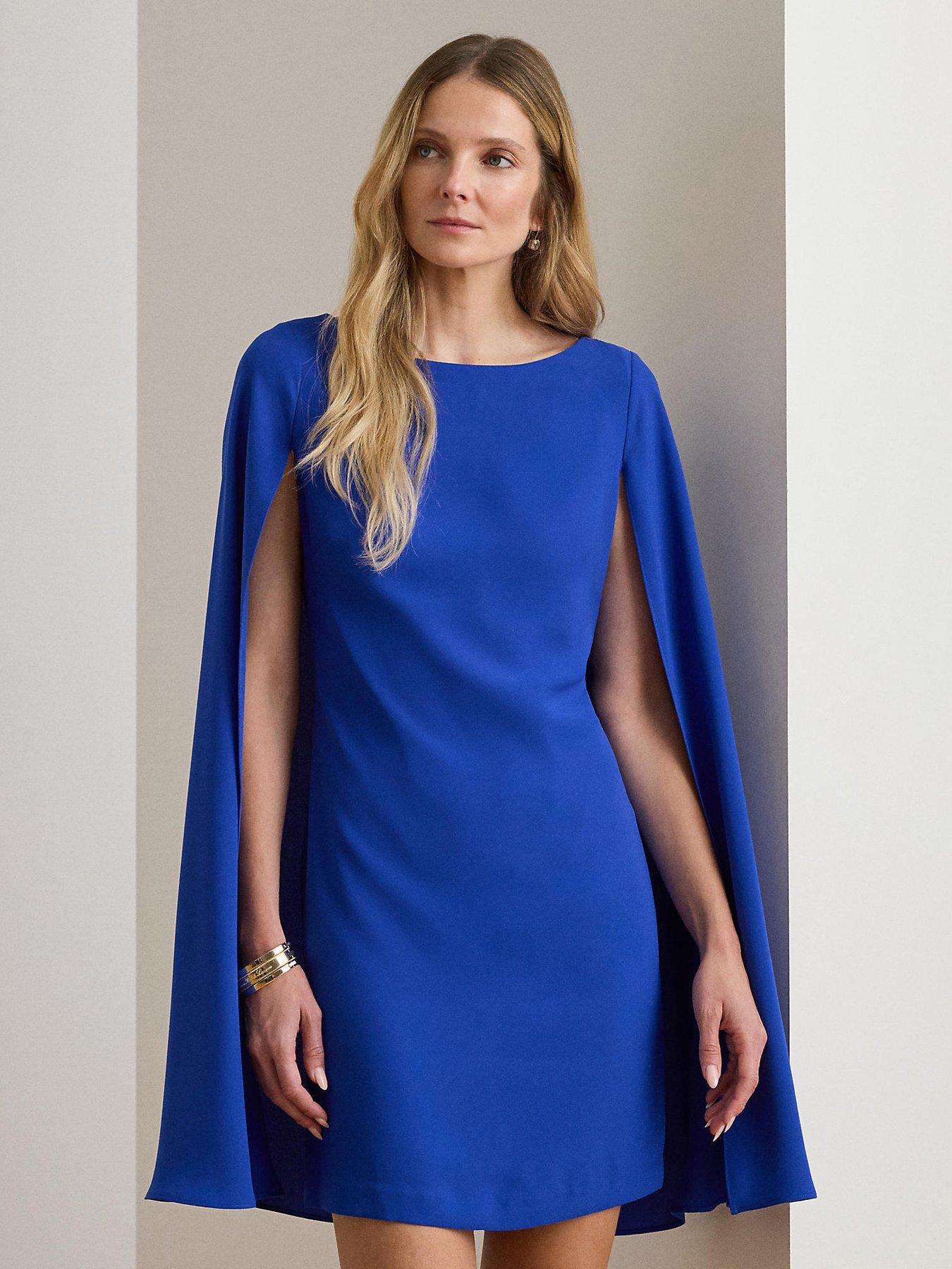 Lauren by Ralph Lauren Petra Cape Georgette Cocktail Mini Dress - Blue