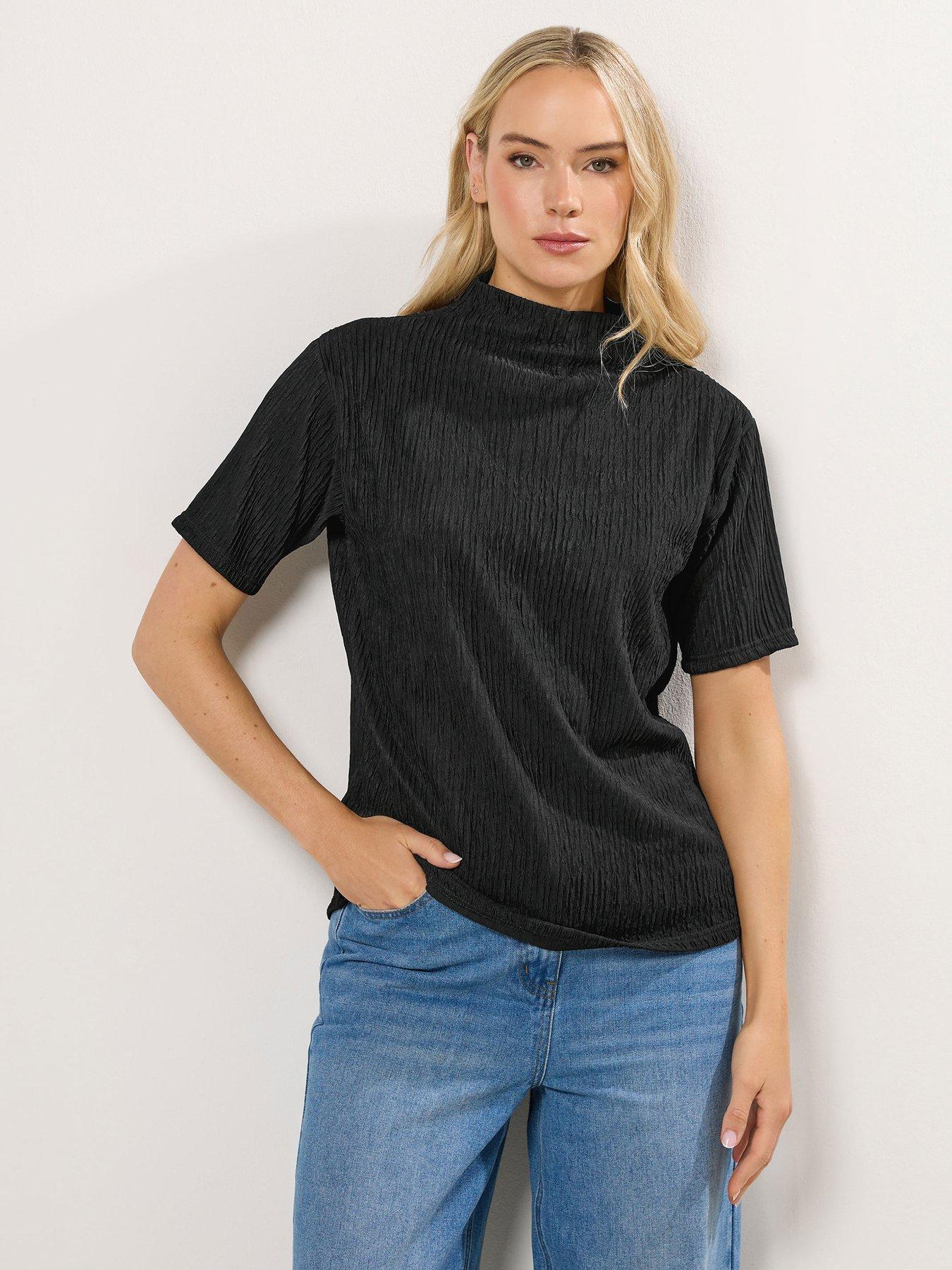 Long Tall Sally Textured Funnel Neck Top - Black