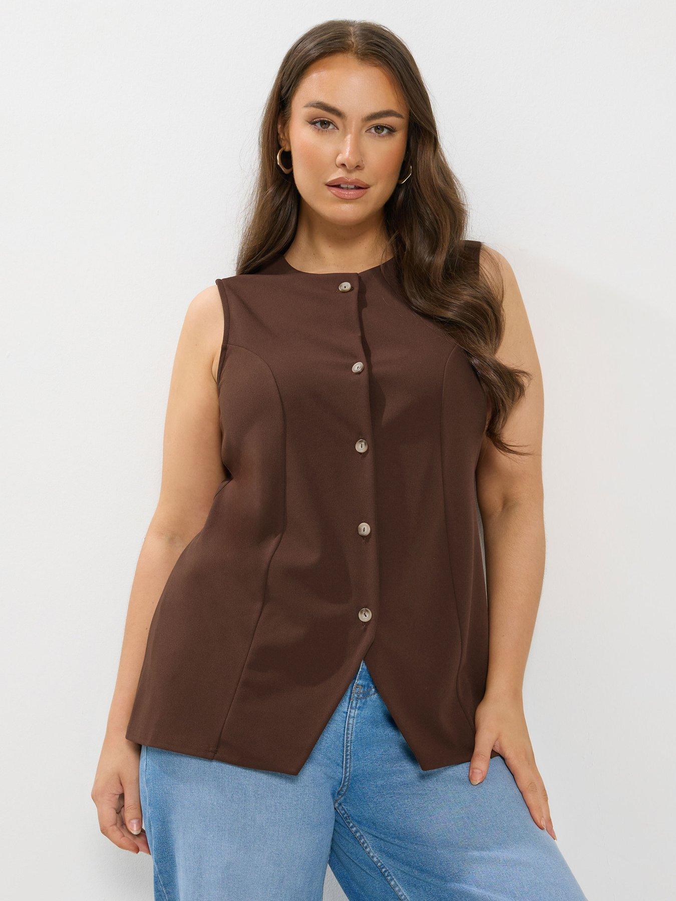 Yours Curve Scuba Waistcoat - Brown