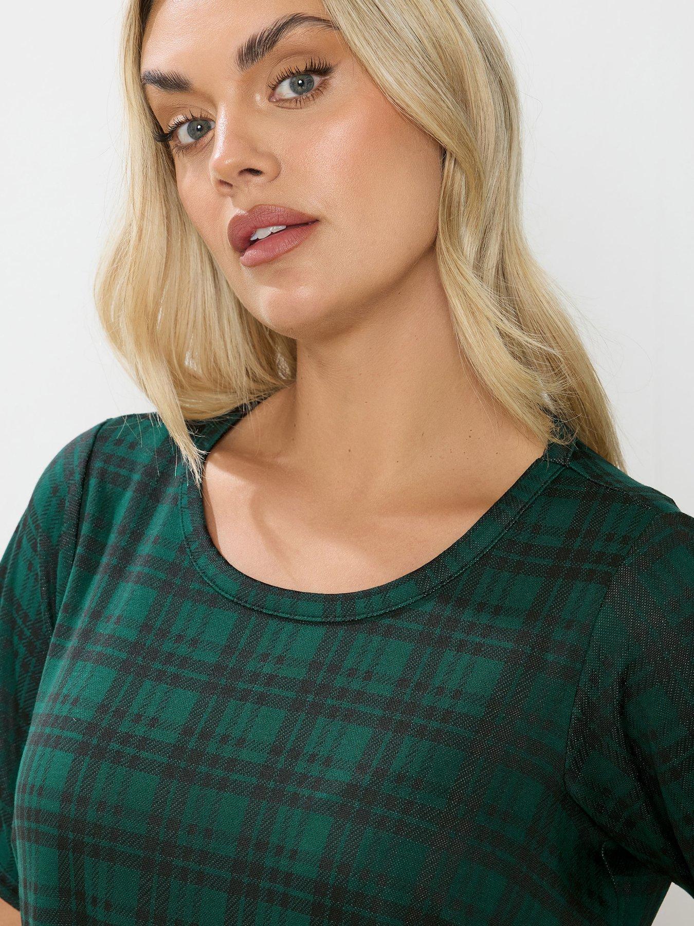 Image 4 of 4 of Yours Curve Check Flippy Dress - Green