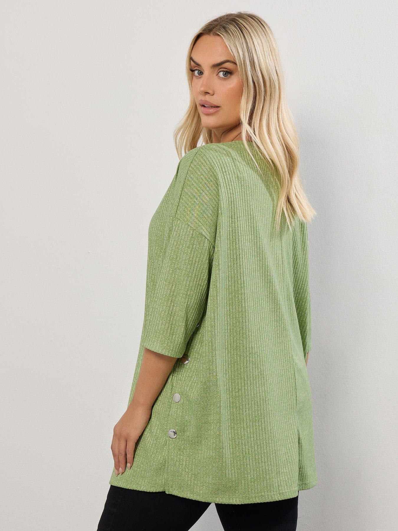 Image 2 of 4 of Yours Curve Side Button Ribbed Top - Green