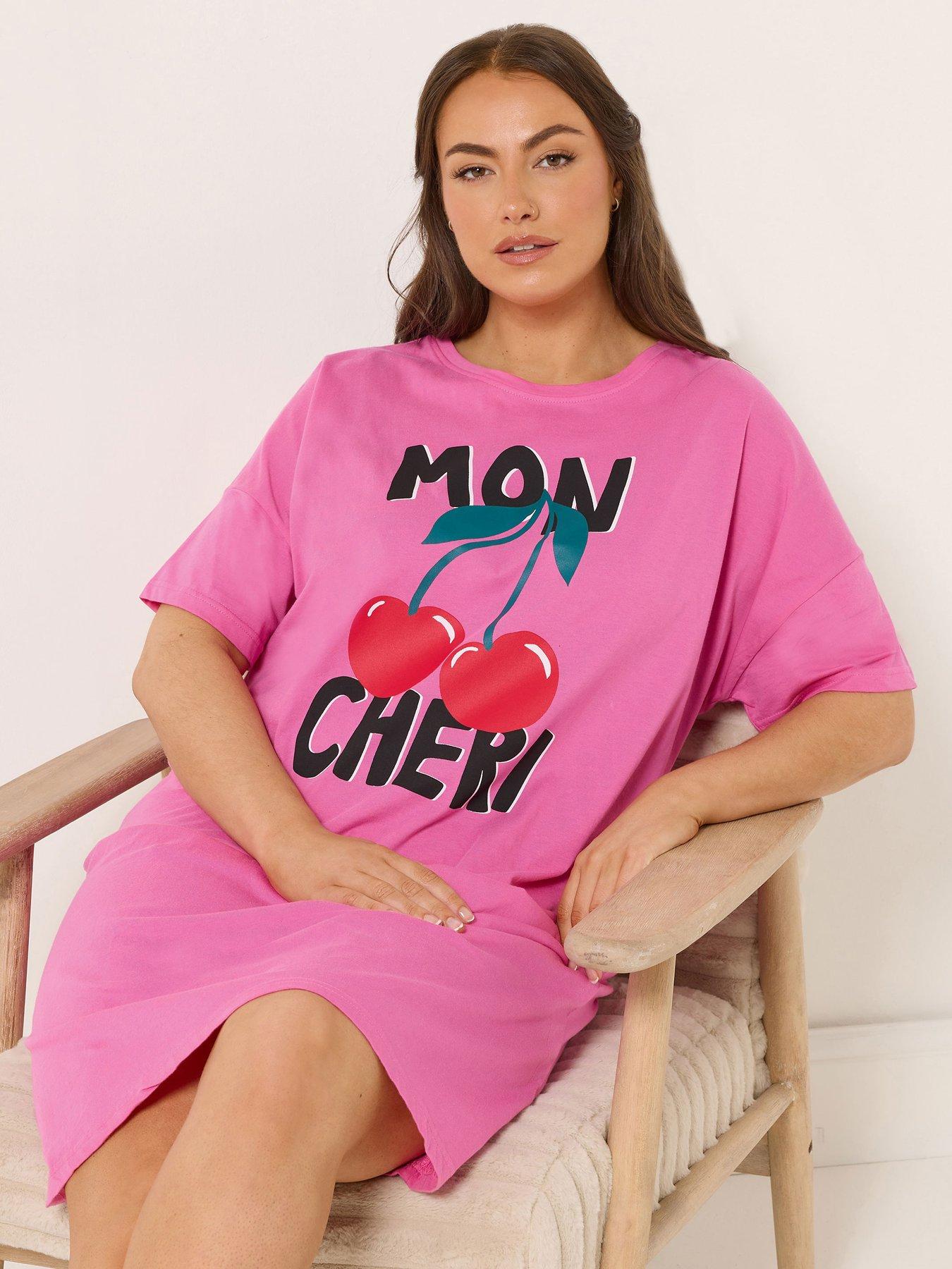 Image 1 of 4 of Yours Curve Mon Cheri Sleeptee Nightdress - Pink