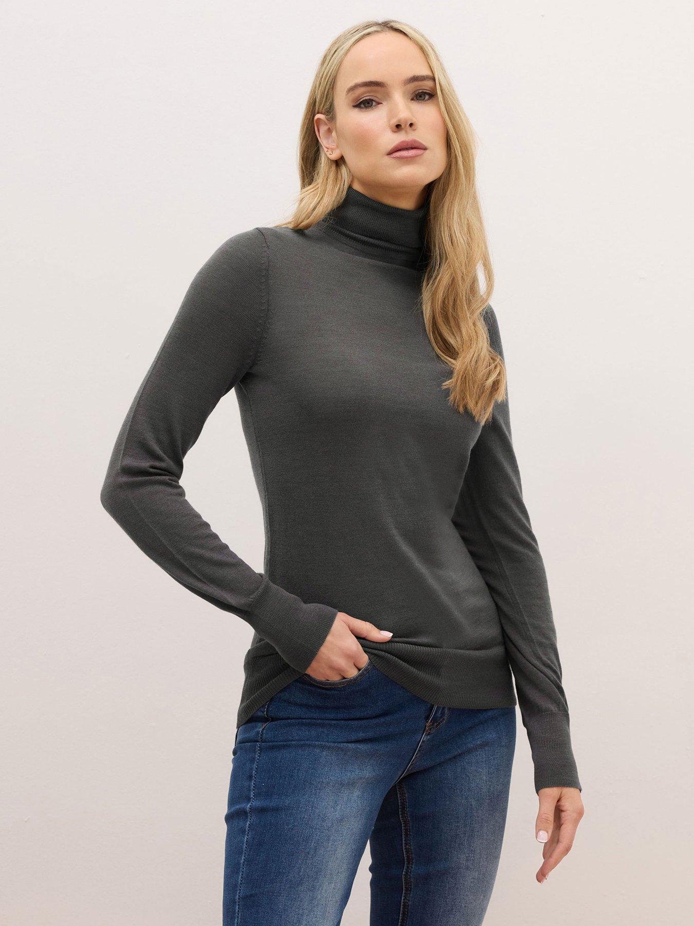 Long Tall Sally Tall Premium Wool Roll Neck Jumper - Grey