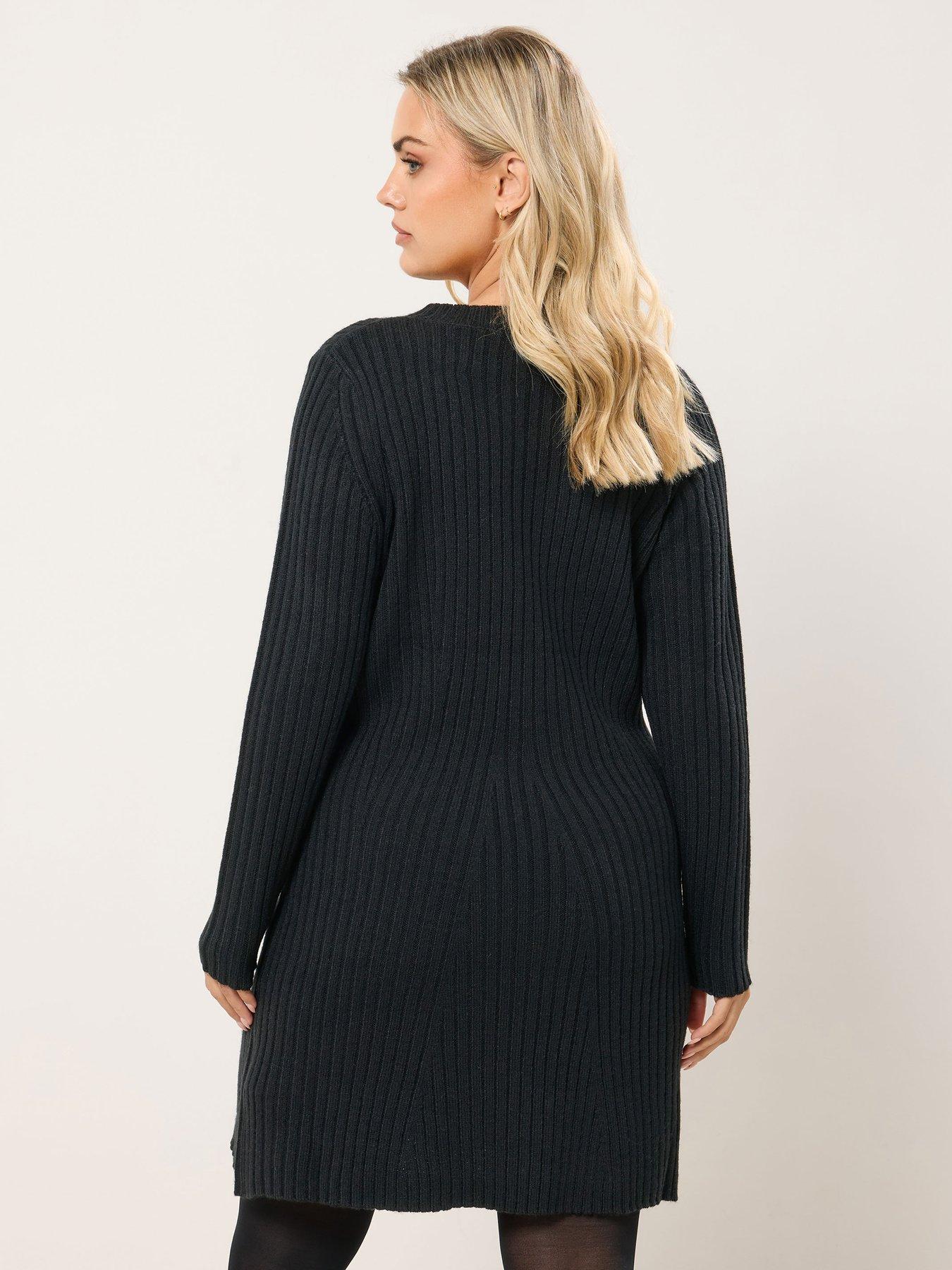 Image 2 of 4 of Yours Curve Ribbed Tunic Jumper Dress - Black