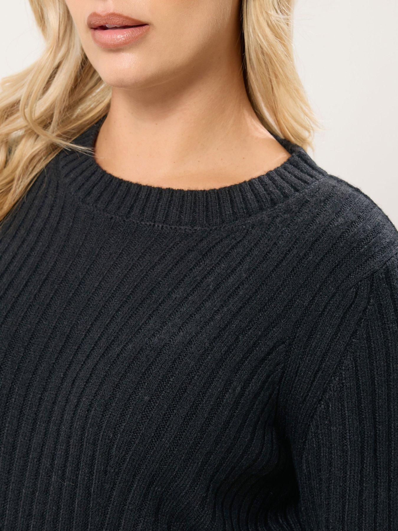 Image 4 of 4 of Yours Curve Ribbed Tunic Jumper Dress - Black