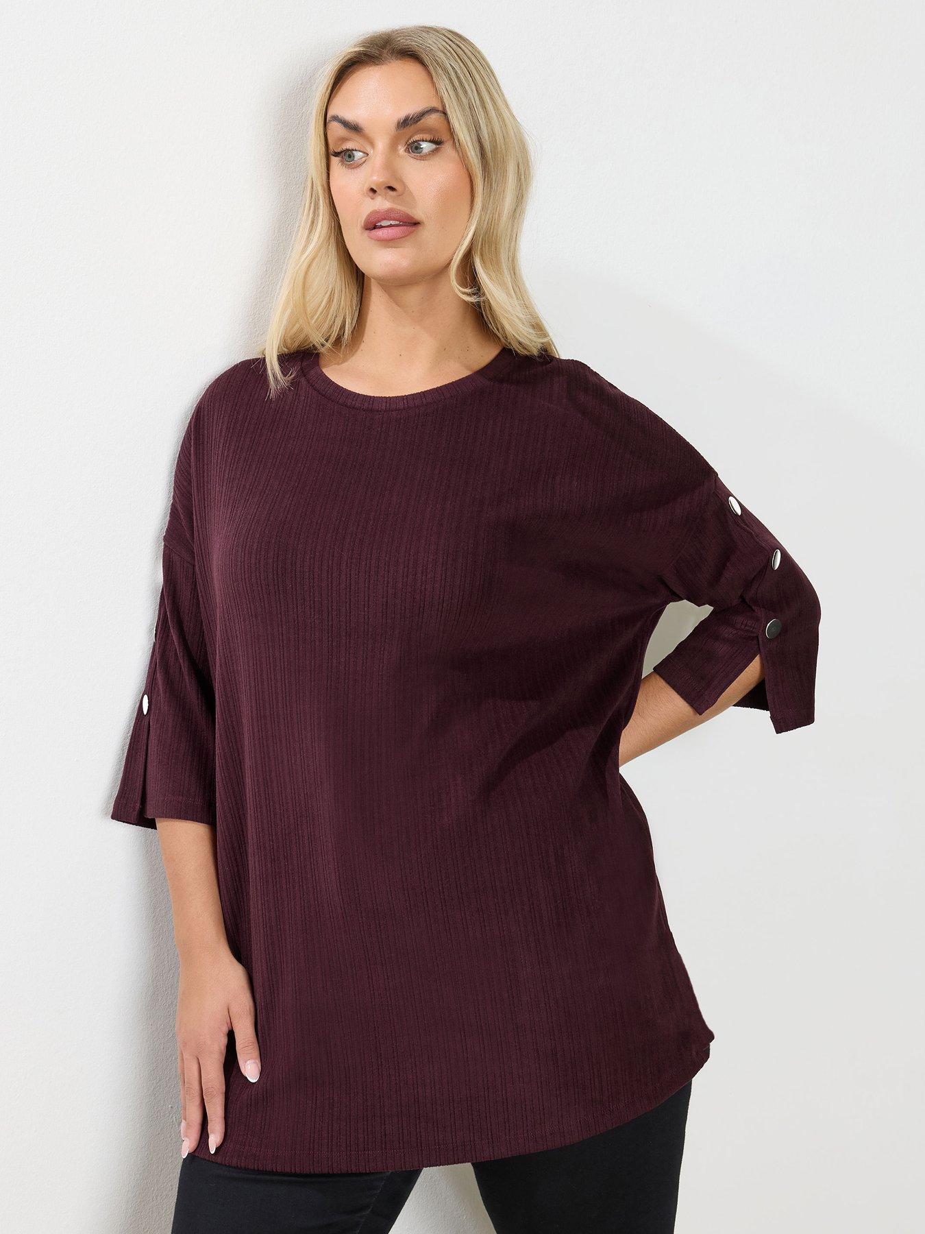 Yours Curve Ribbed Button Detail Top - Red