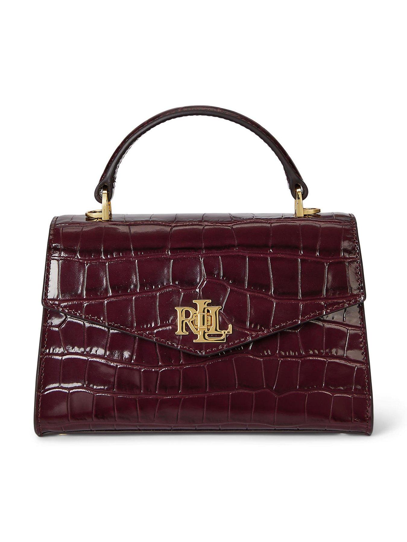 Image 1 of 5 of Lauren by Ralph Lauren Farrah Small Leather Satchel Bag - Dark Red