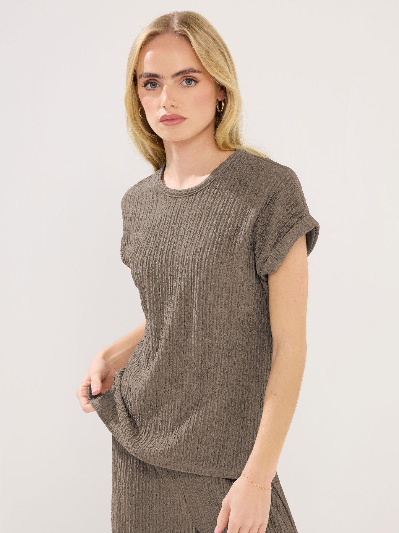 PixieGirl Petite Short Sleeve Textured Top - Brown