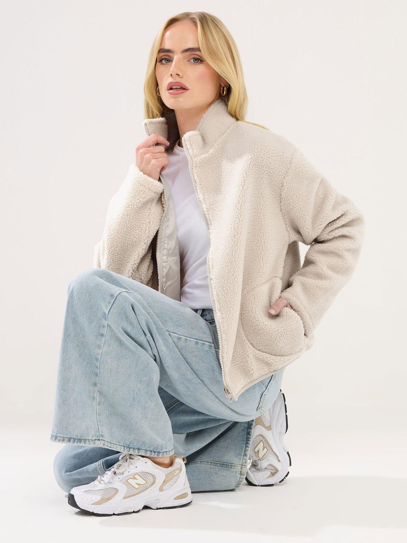 PixieGirl Petite Zip Through Borg Jacket - Natural