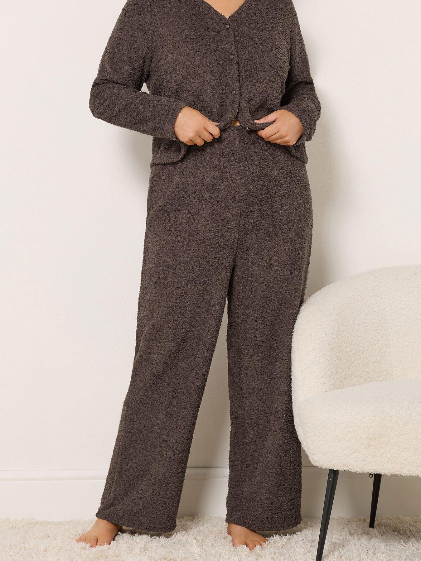 Yours Curve Chenille Wide Leg Lounge Trouser - Brown