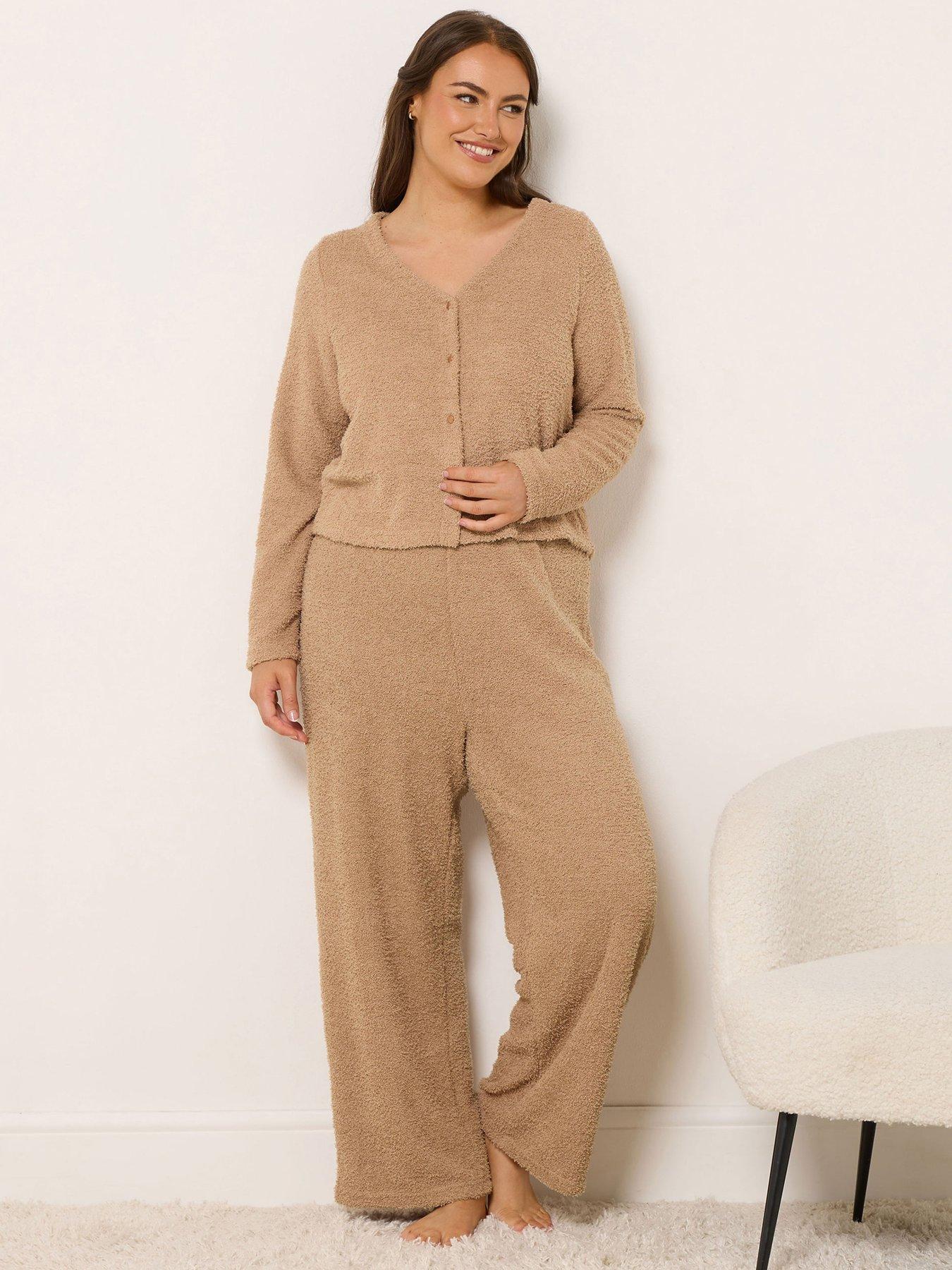 Yours Curve Chenille Wide Leg Lounge Trouser - Brown
