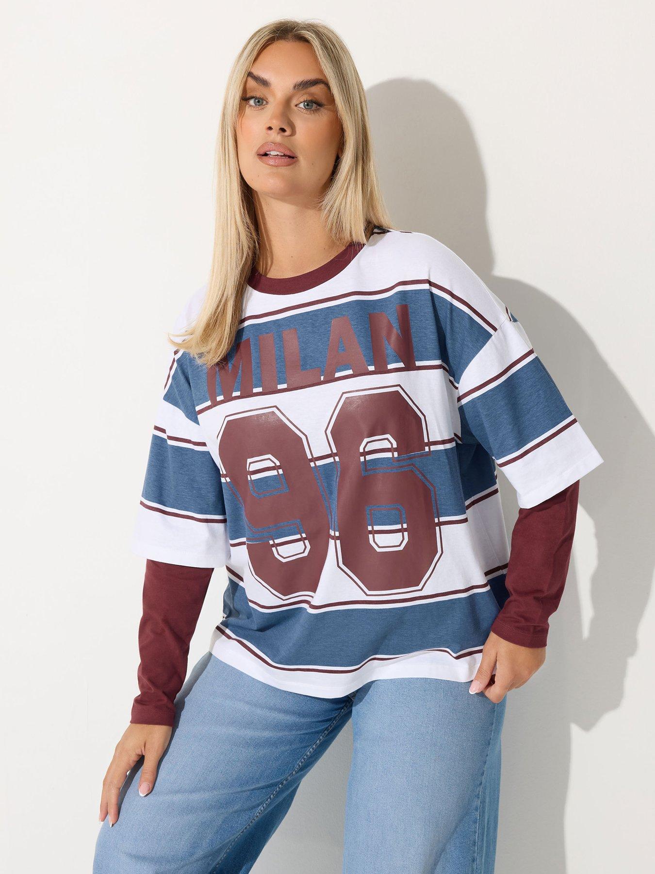 Yours Curve Milan 96 Stripe T-Shirt - Red