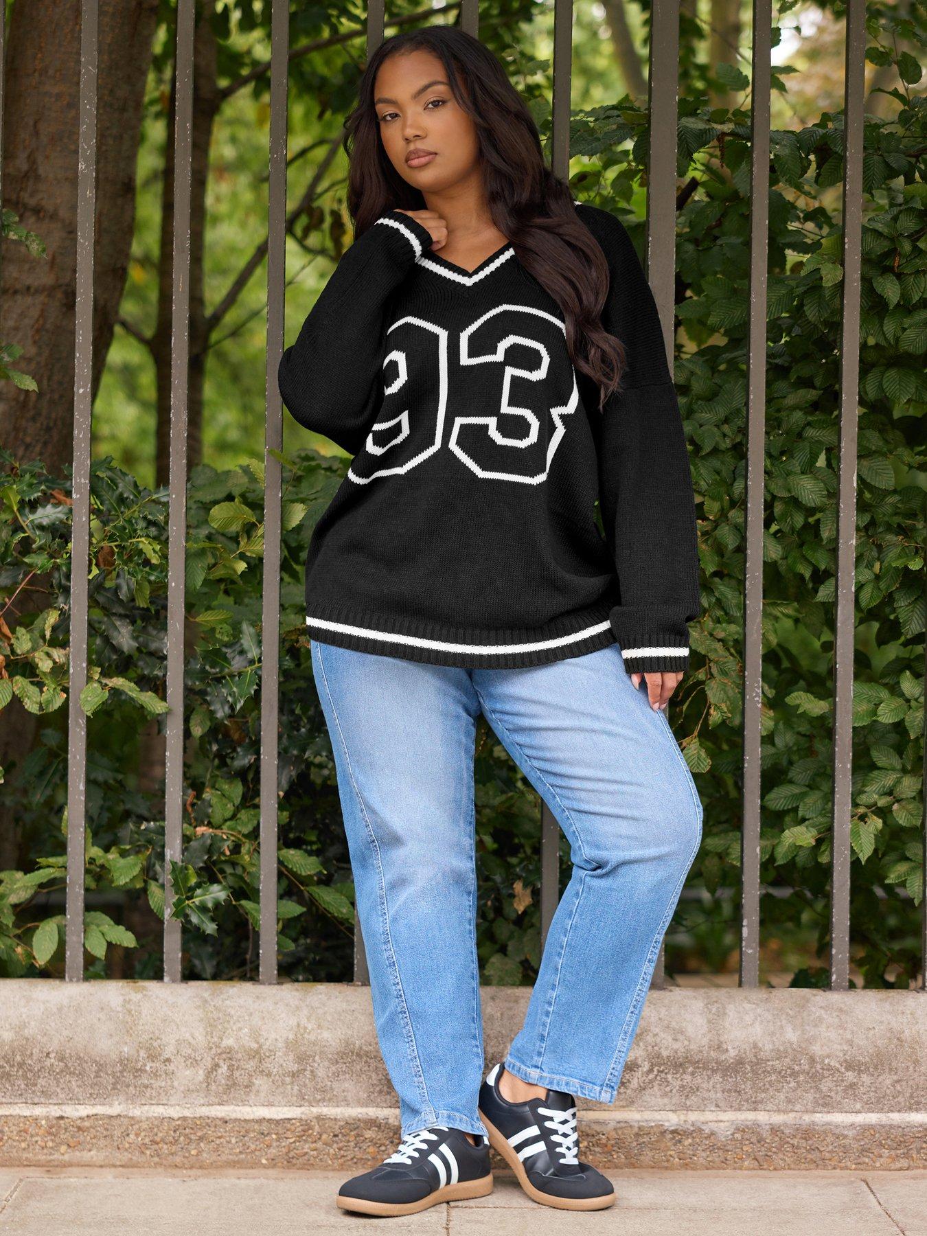 Yours Curve Slogan Number Jumper - Black