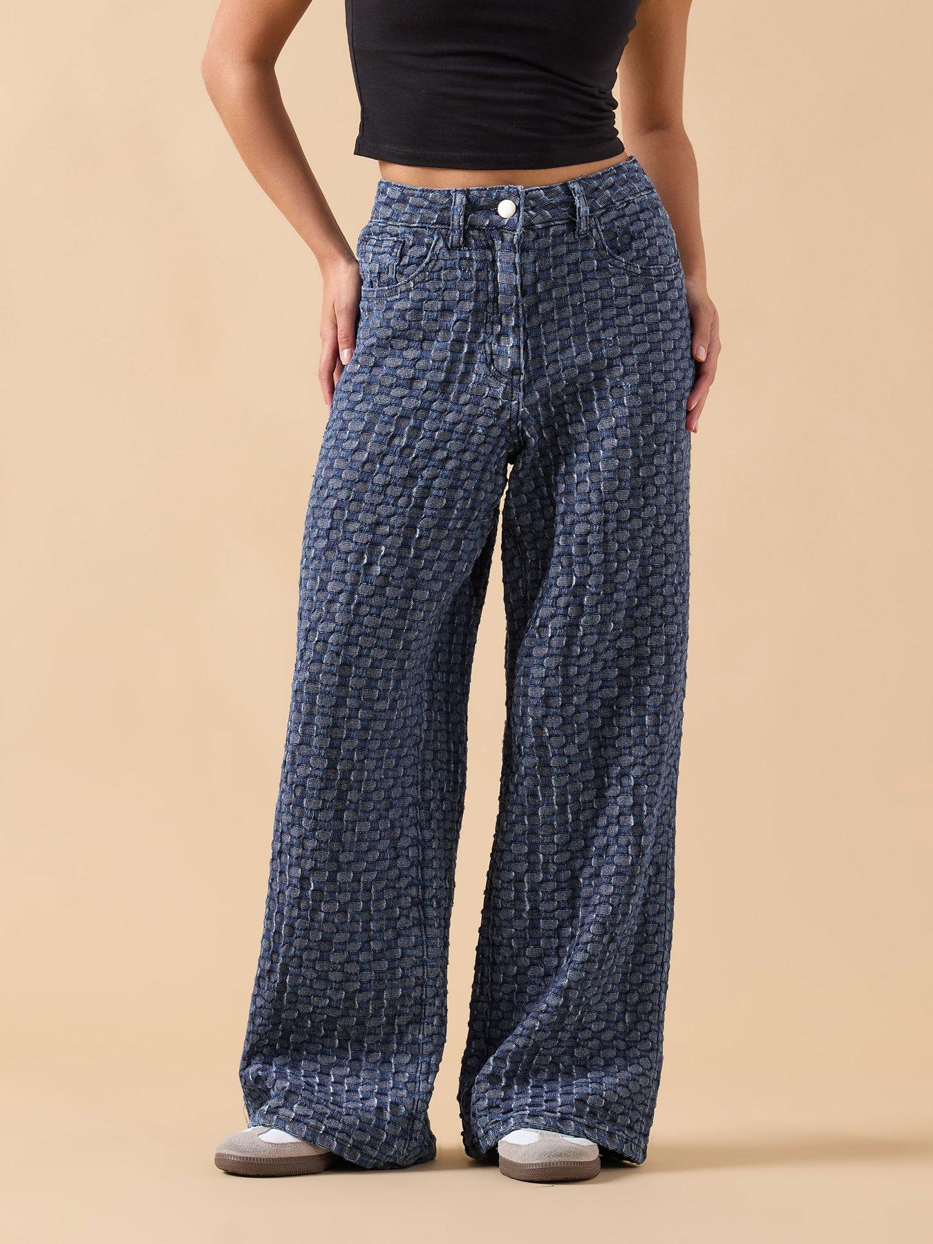 PixieGirl Petite Textured Wide Leg Jeans - Blue