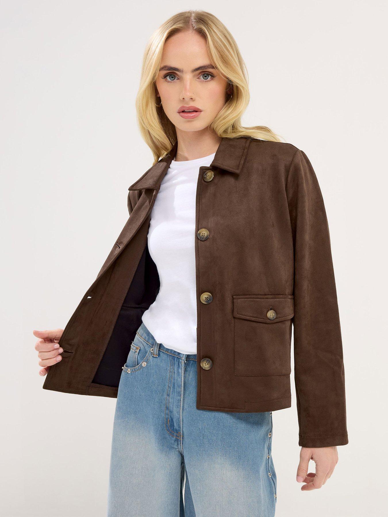 PixieGirl Petite Suedette Shacket - Brown