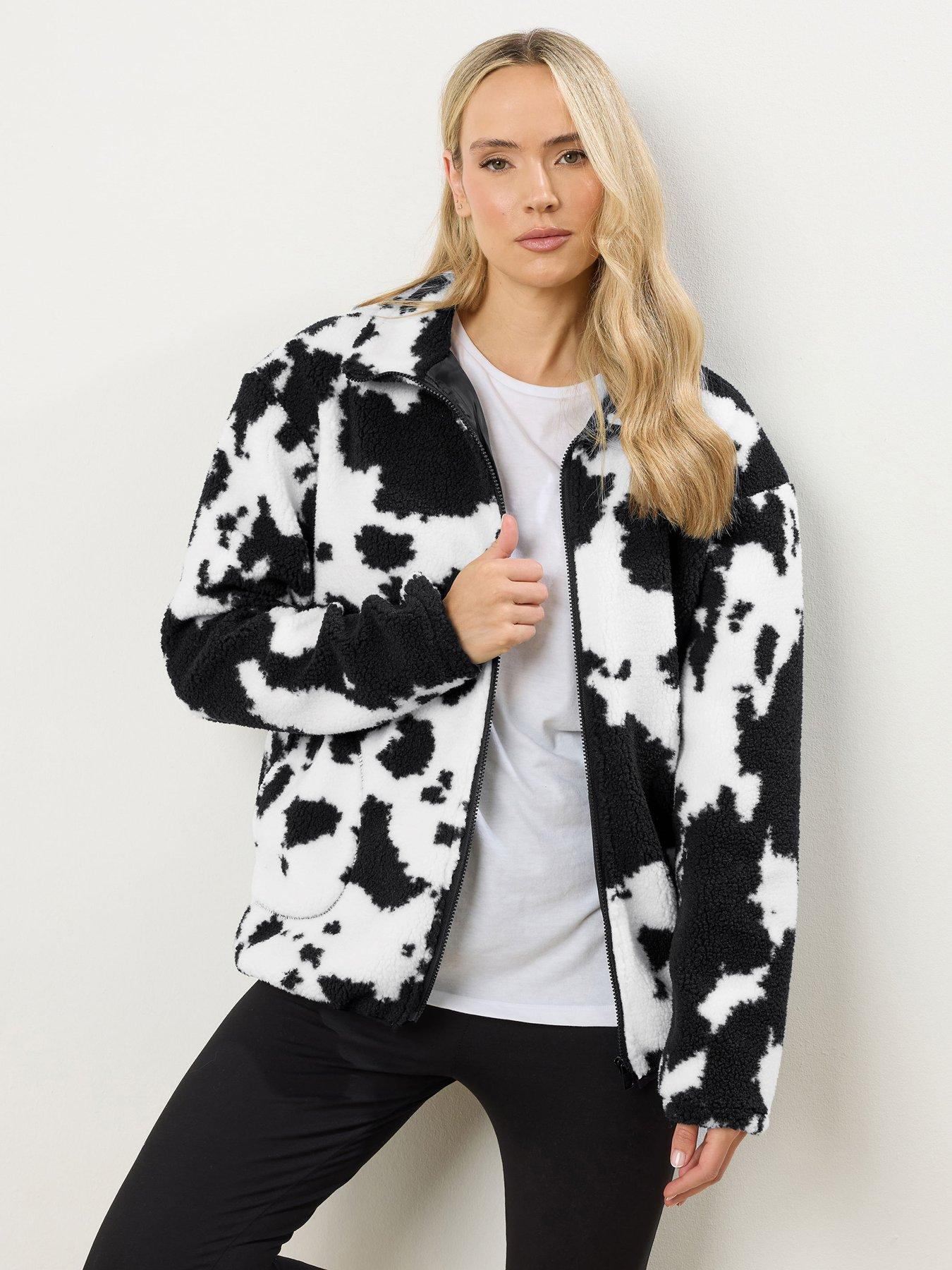 Long Tall Sally Cow Zip Through Borg Jacket - Black