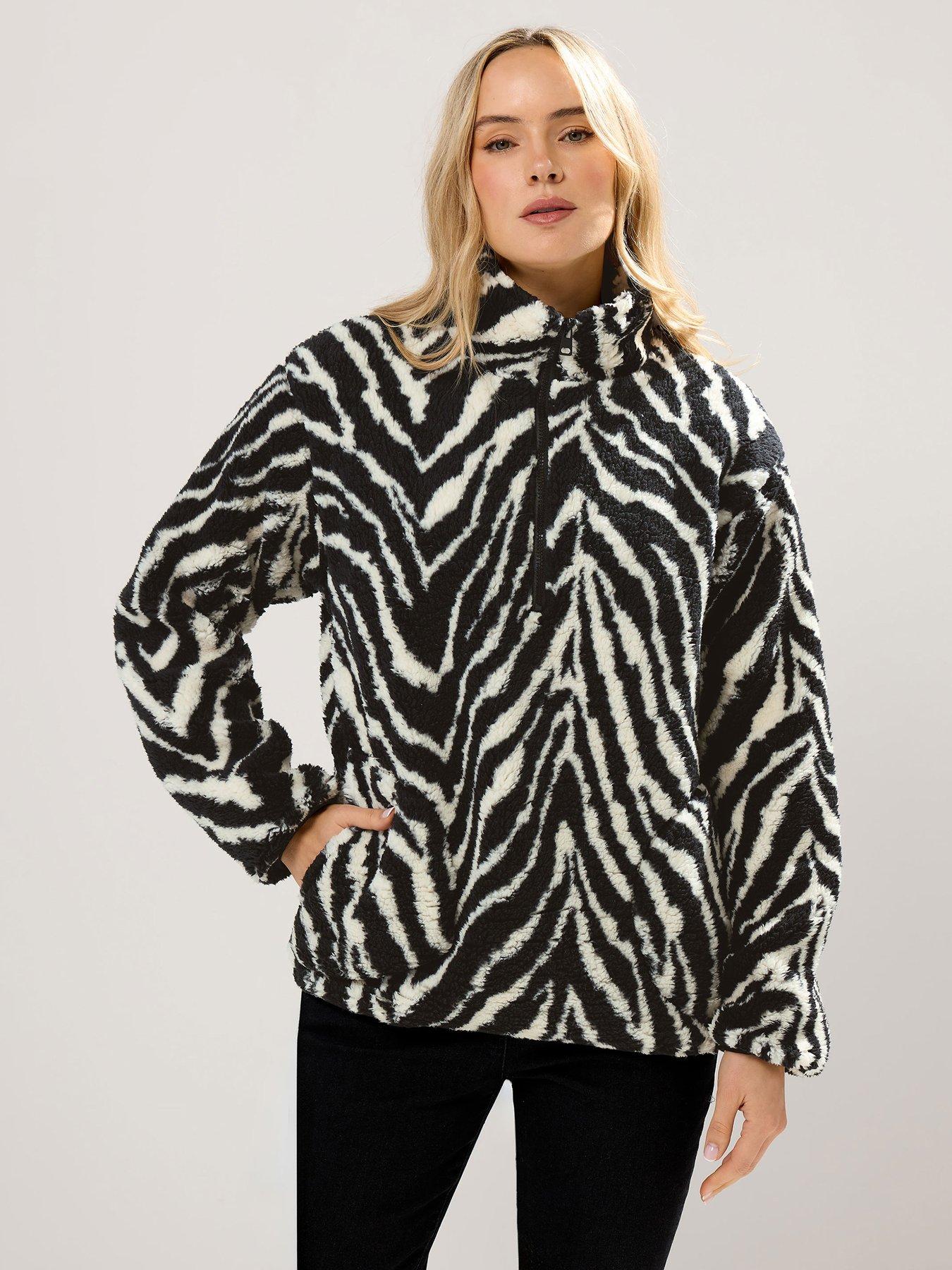 Long Tall Sally Zebra Print Half Zip Fleece - Black