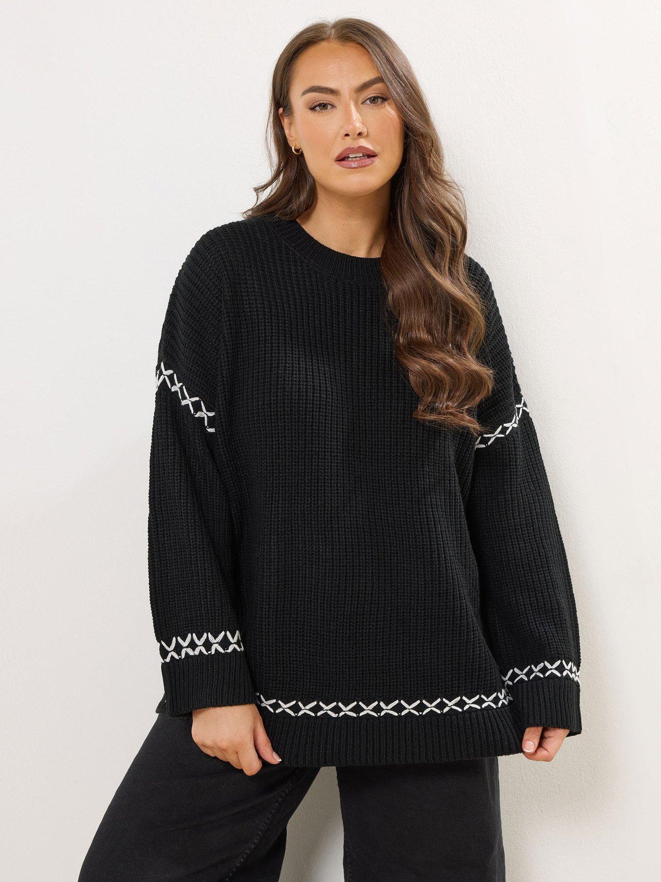 Yours Curve Blanket Stitch Jumper - Black