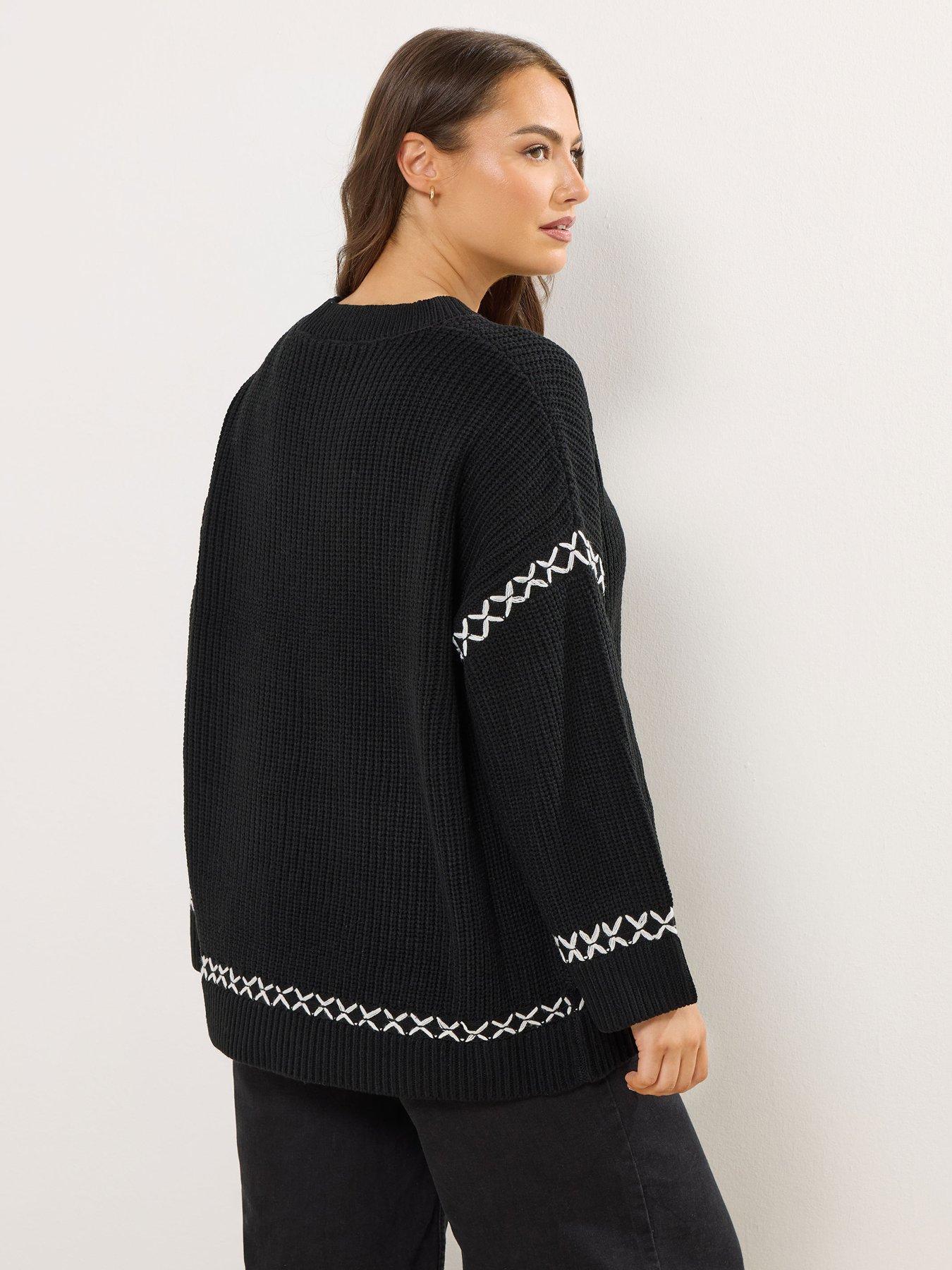 Image 2 of 4 of Yours Curve Blanket Stitch Jumper - Black