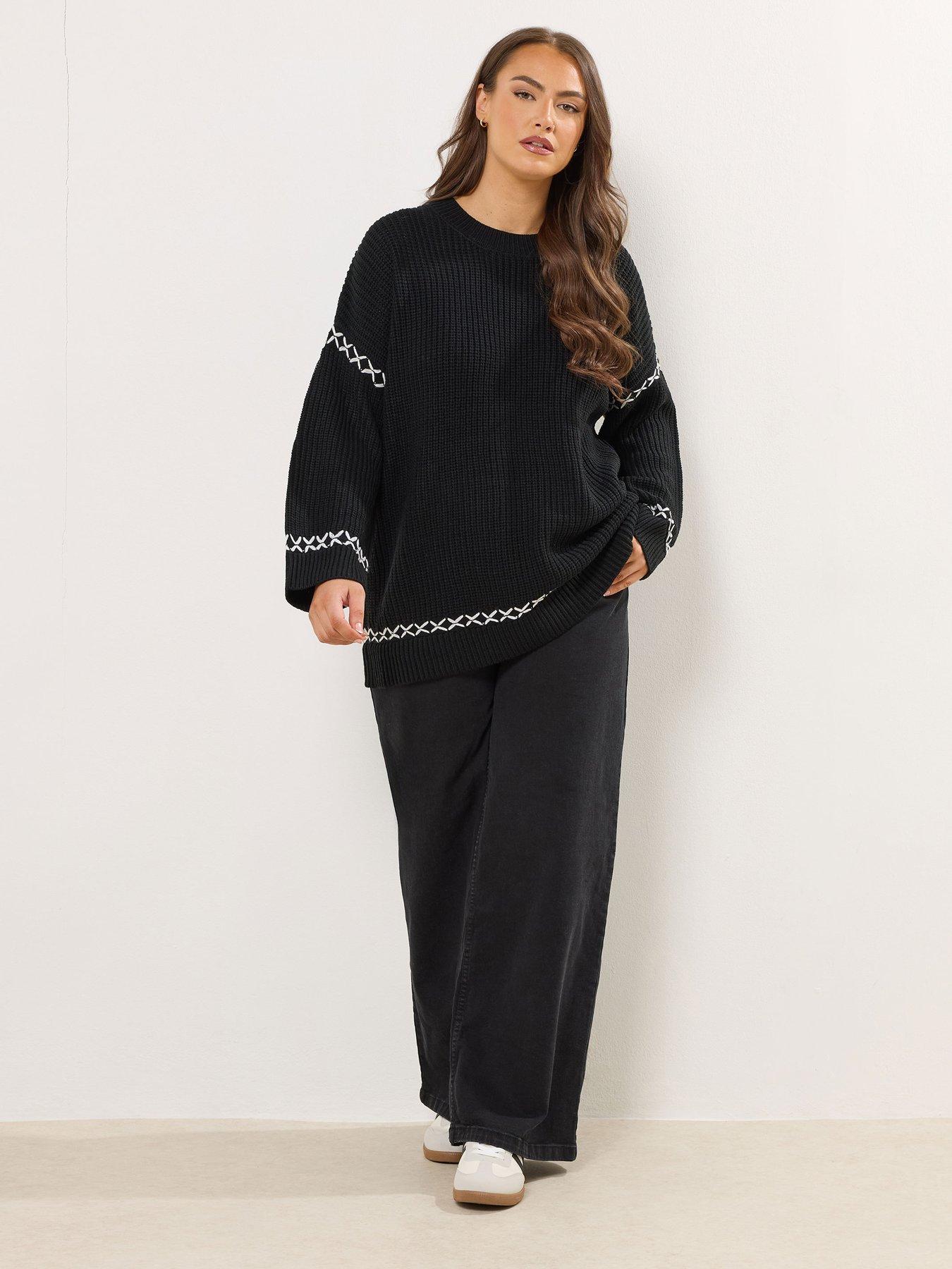 Image 3 of 4 of Yours Curve Blanket Stitch Jumper - Black