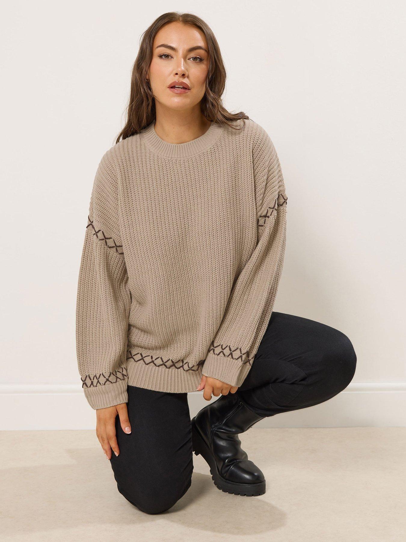 Yours Curve Blanket Stitch Jumper - Natural