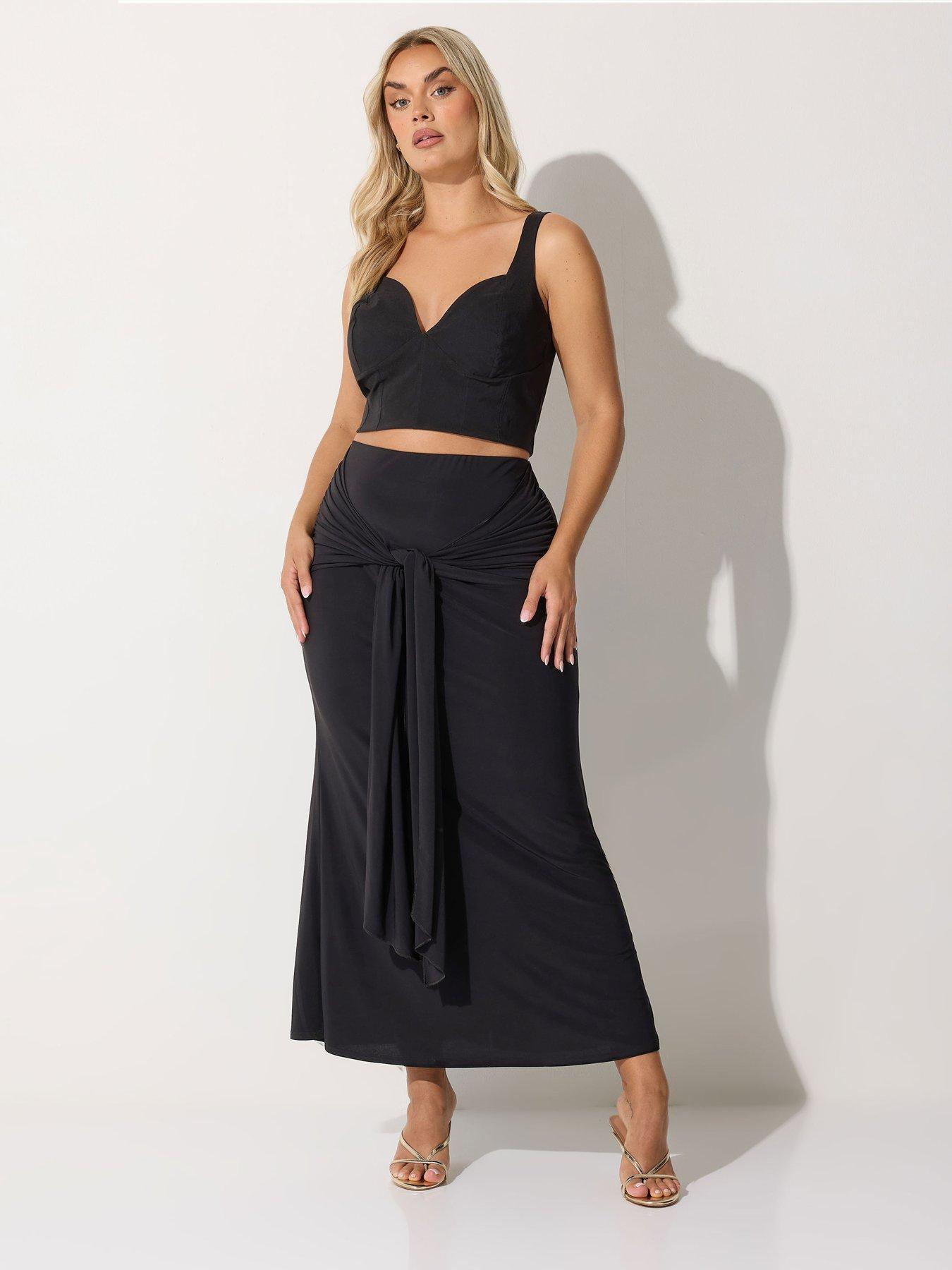 Yours Curve Tie Maxi Skirt - Black