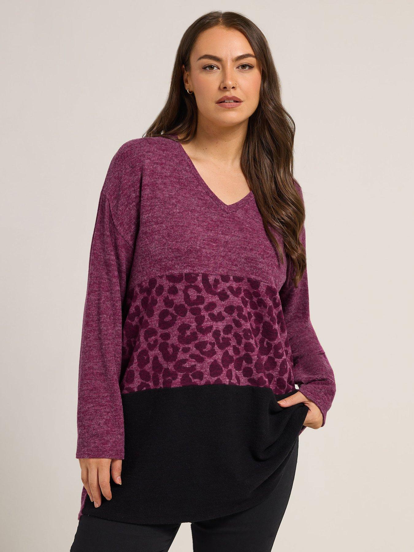 Yours Curve Colourblock Animal Jumper - Pink