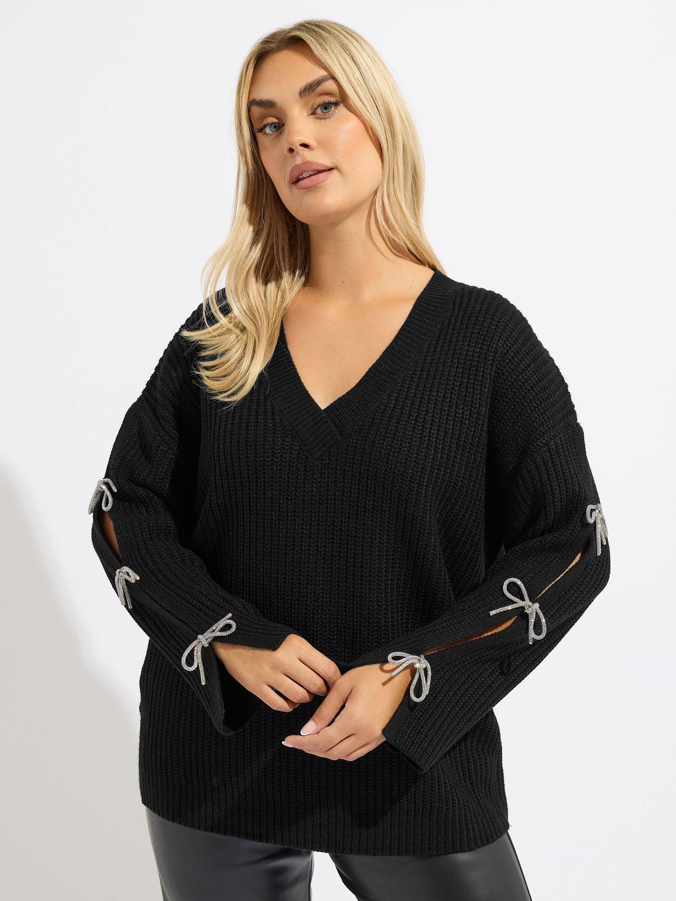 Yours Curve Split Sleeve Diamante Jumper - Black