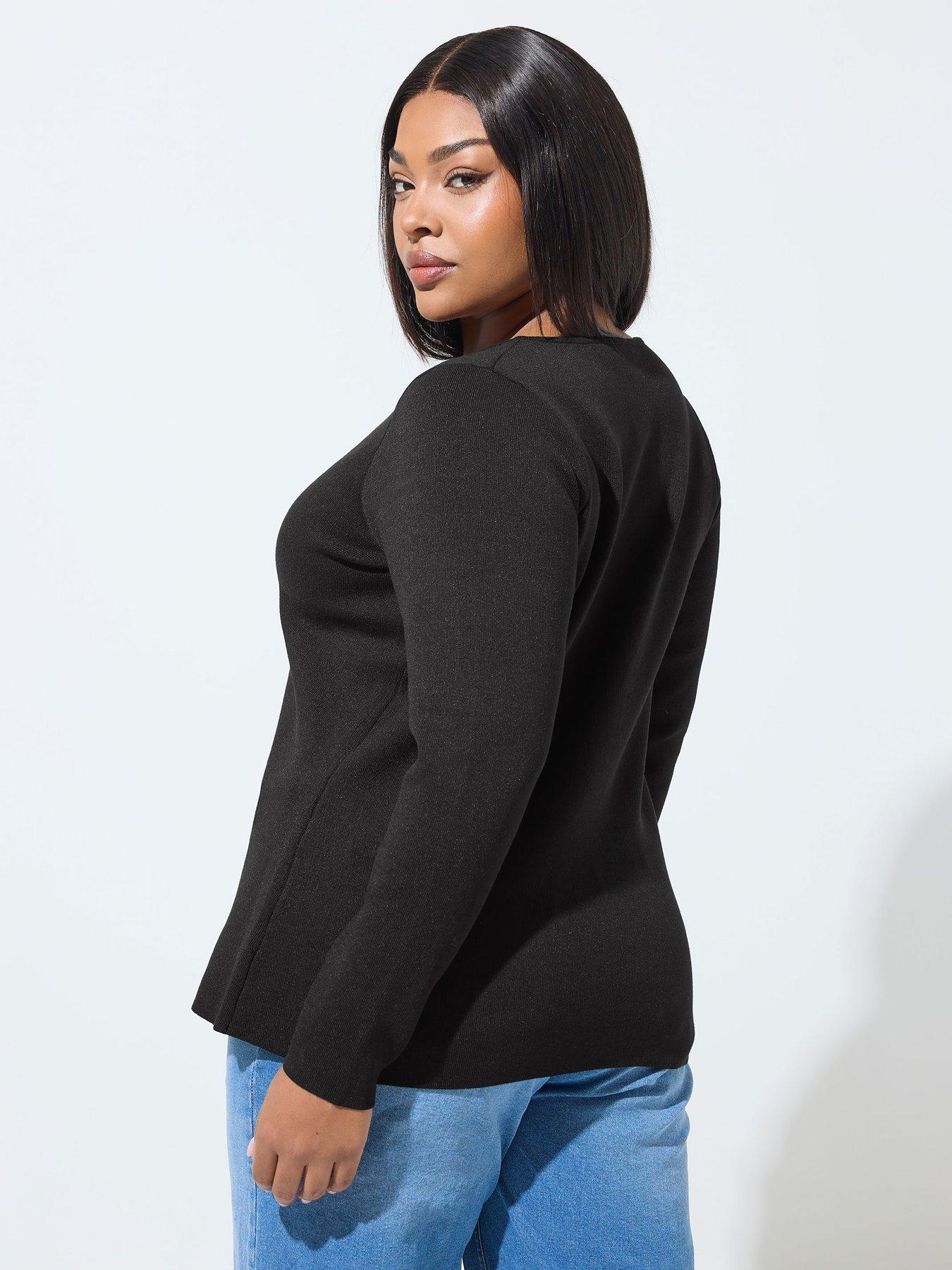 Image 2 of 5 of Yours Curve Long Sleeve Button Knit Top - Black