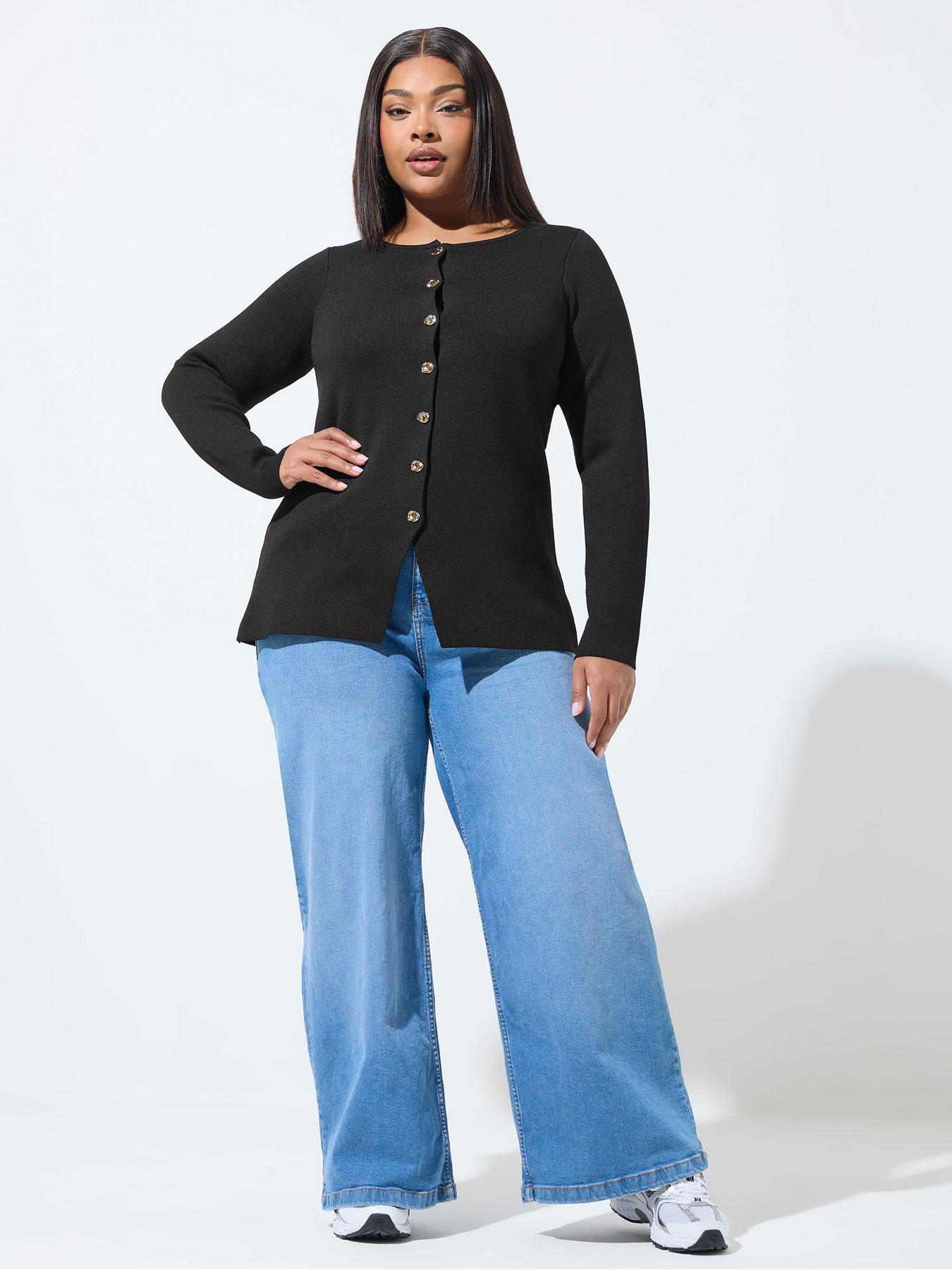 Image 3 of 5 of Yours Curve Long Sleeve Button Knit Top - Black