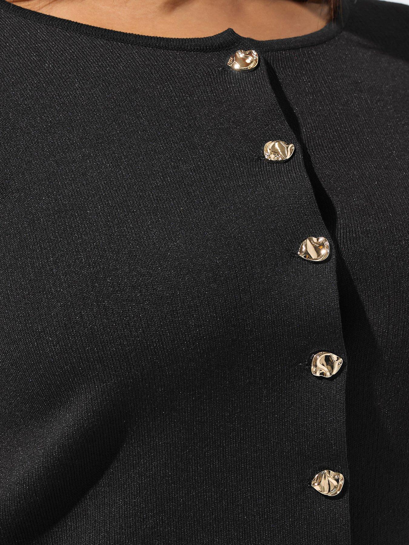 Image 4 of 5 of Yours Curve Long Sleeve Button Knit Top - Black