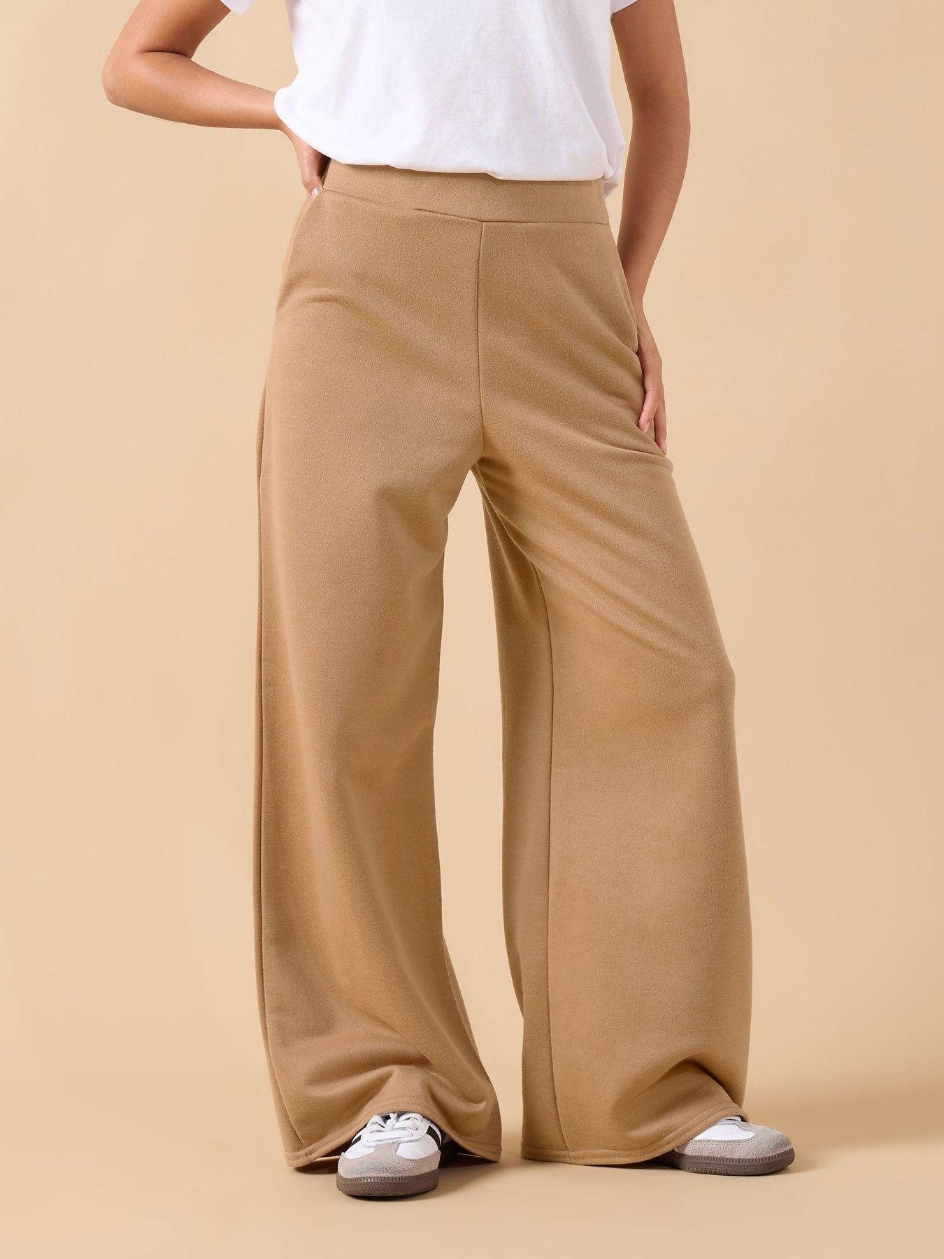 PixieGirl Petite Loop Back Wide Leg Jogger - Nude